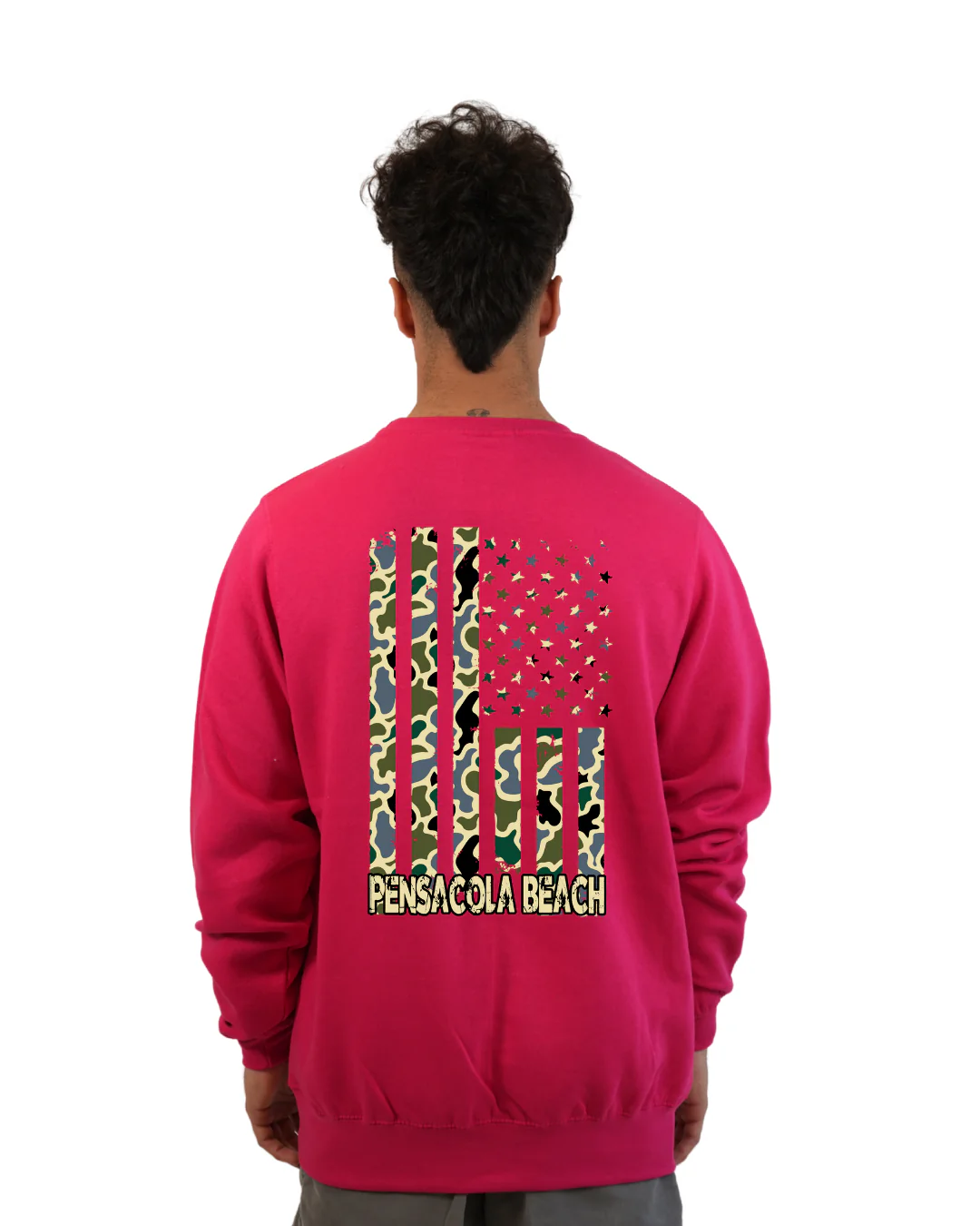 Pensacola Beach Flag Men Crewneck – Camouflage Edition - Image 4