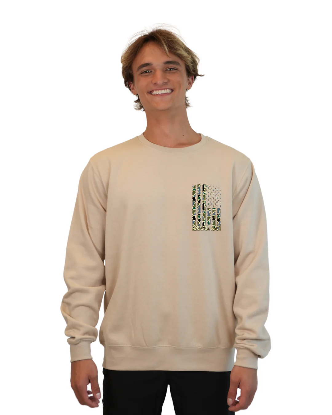 Pensacola Beach Flag Men Crewneck – Camouflage Edition - Image 5