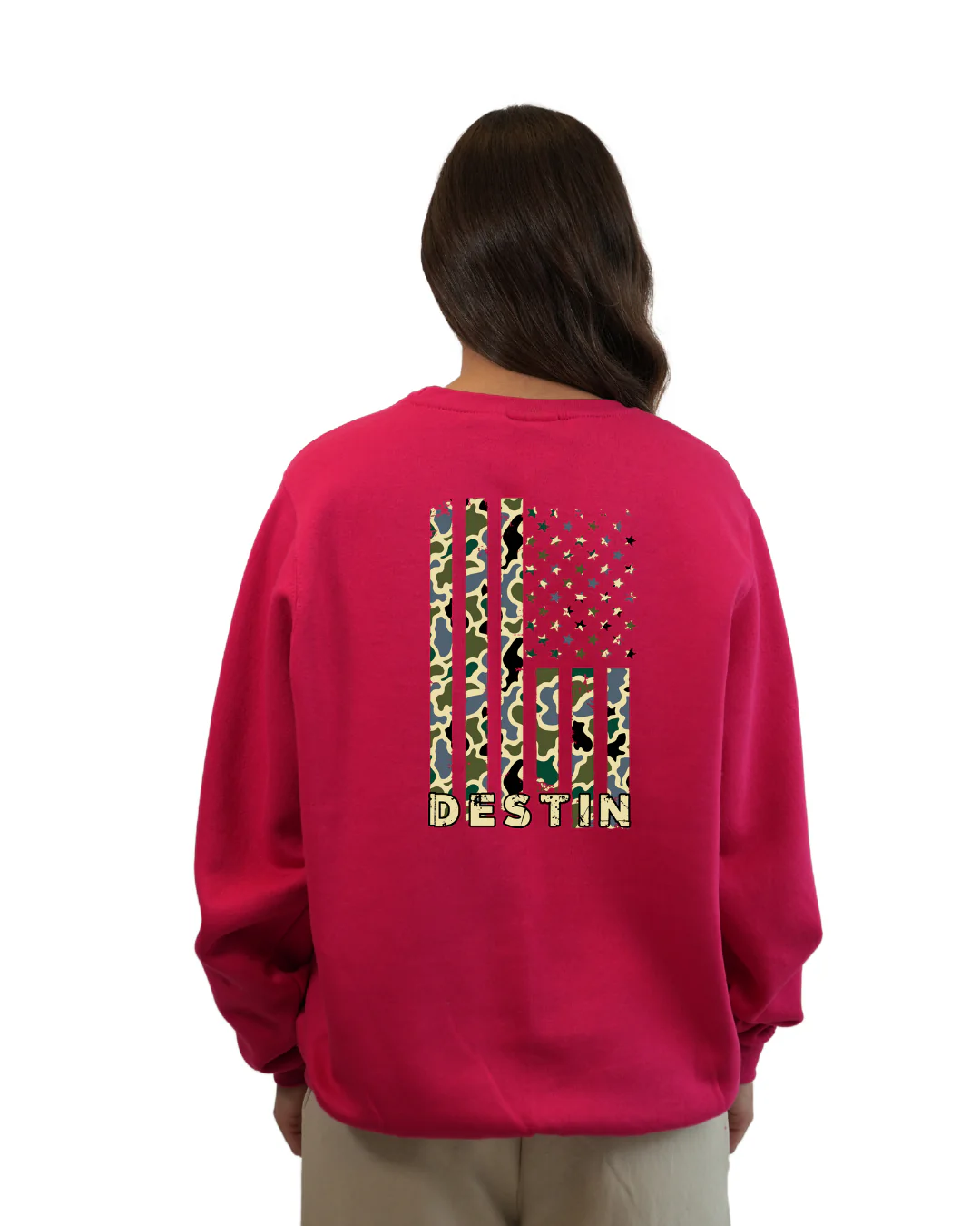 Destin  American Flag Women  Crewneck – Camouflage Edition - Image 10