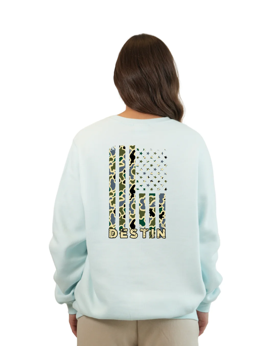 Destin  American Flag Women  Crewneck – Camouflage Edition - Image 2