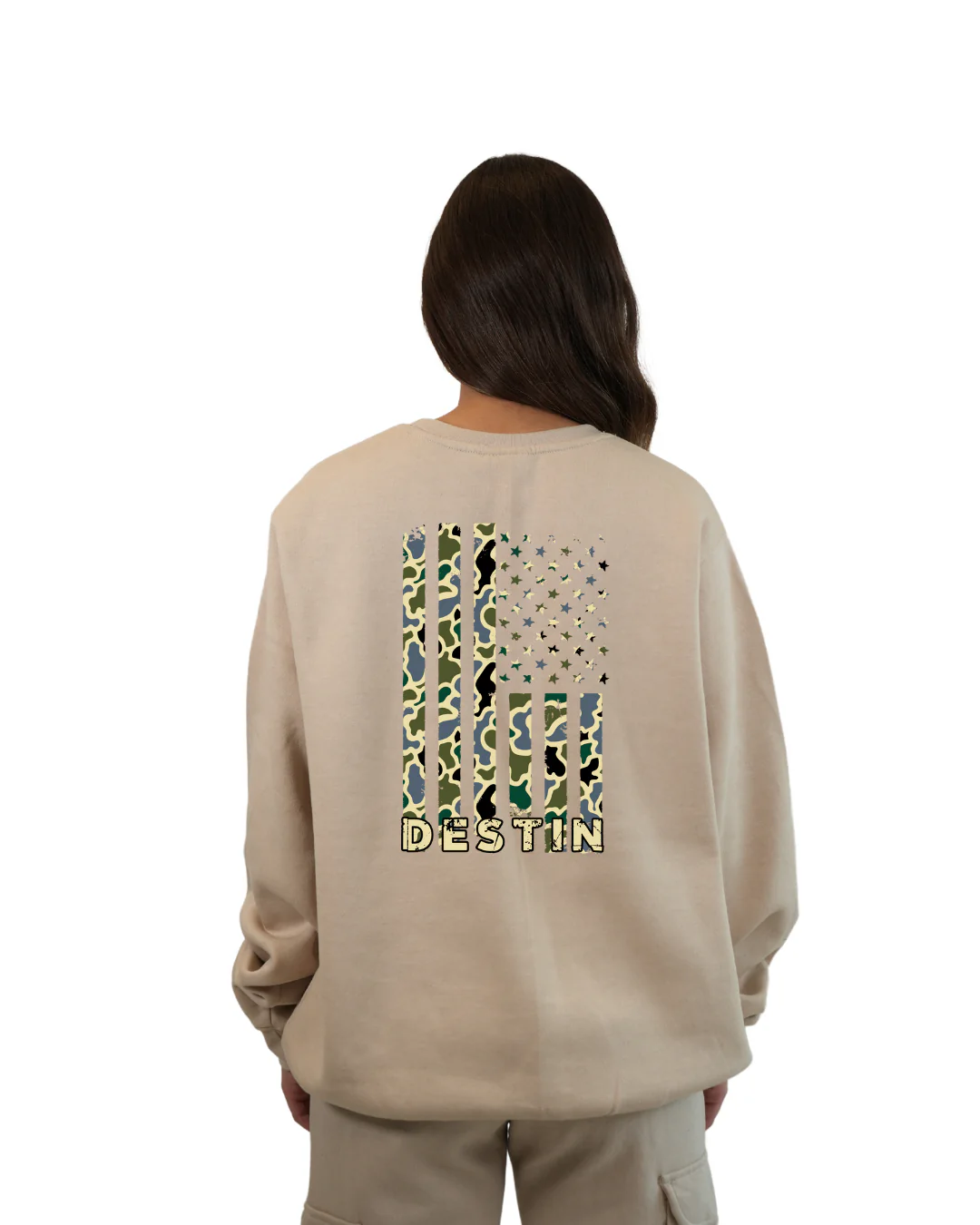 Destin  American Flag Women  Crewneck – Camouflage Edition - Image 7