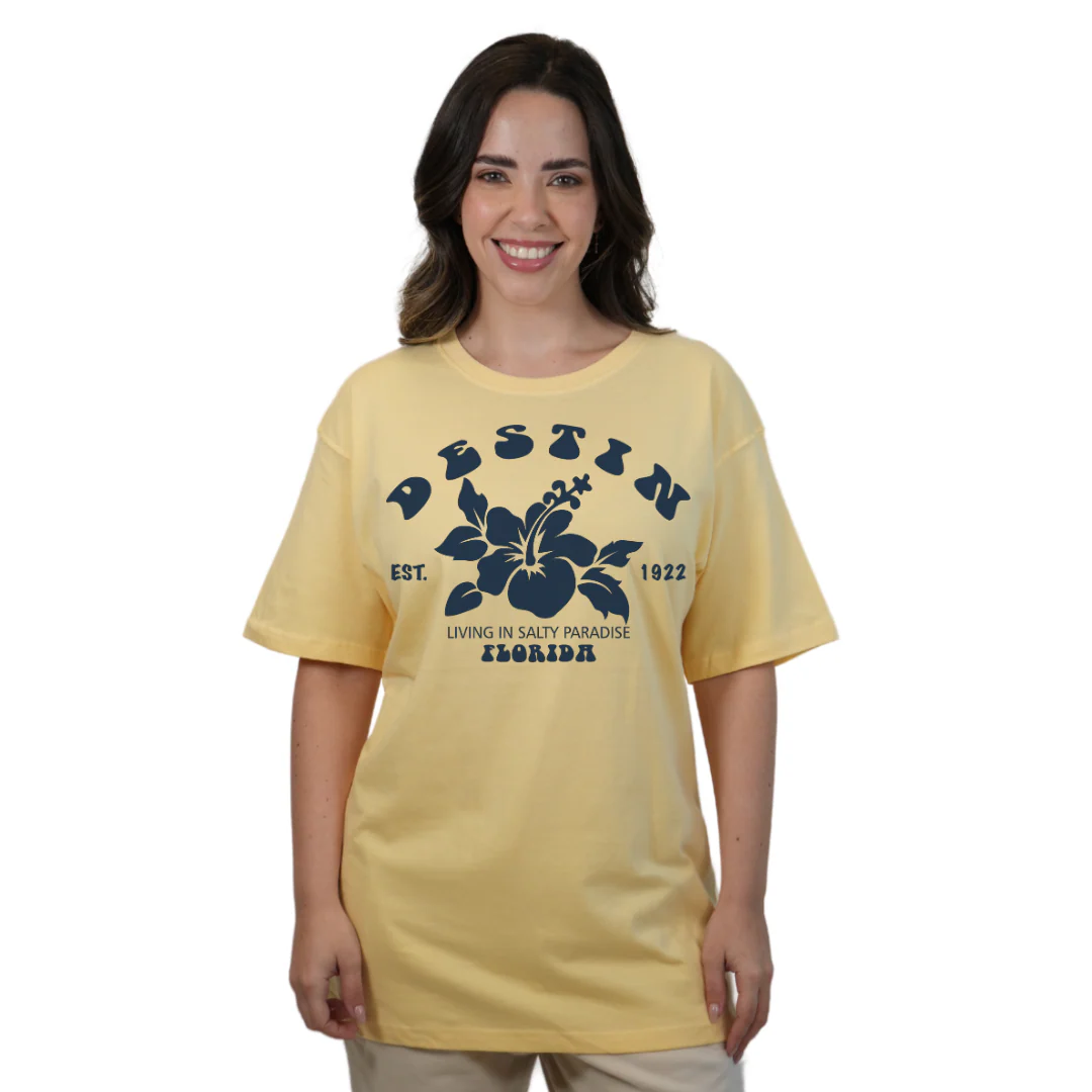 Destin Florida Combed Cotton Women T-Shirt with a Big Front Hibiscus Flower Design Style CC1000 - Image 4