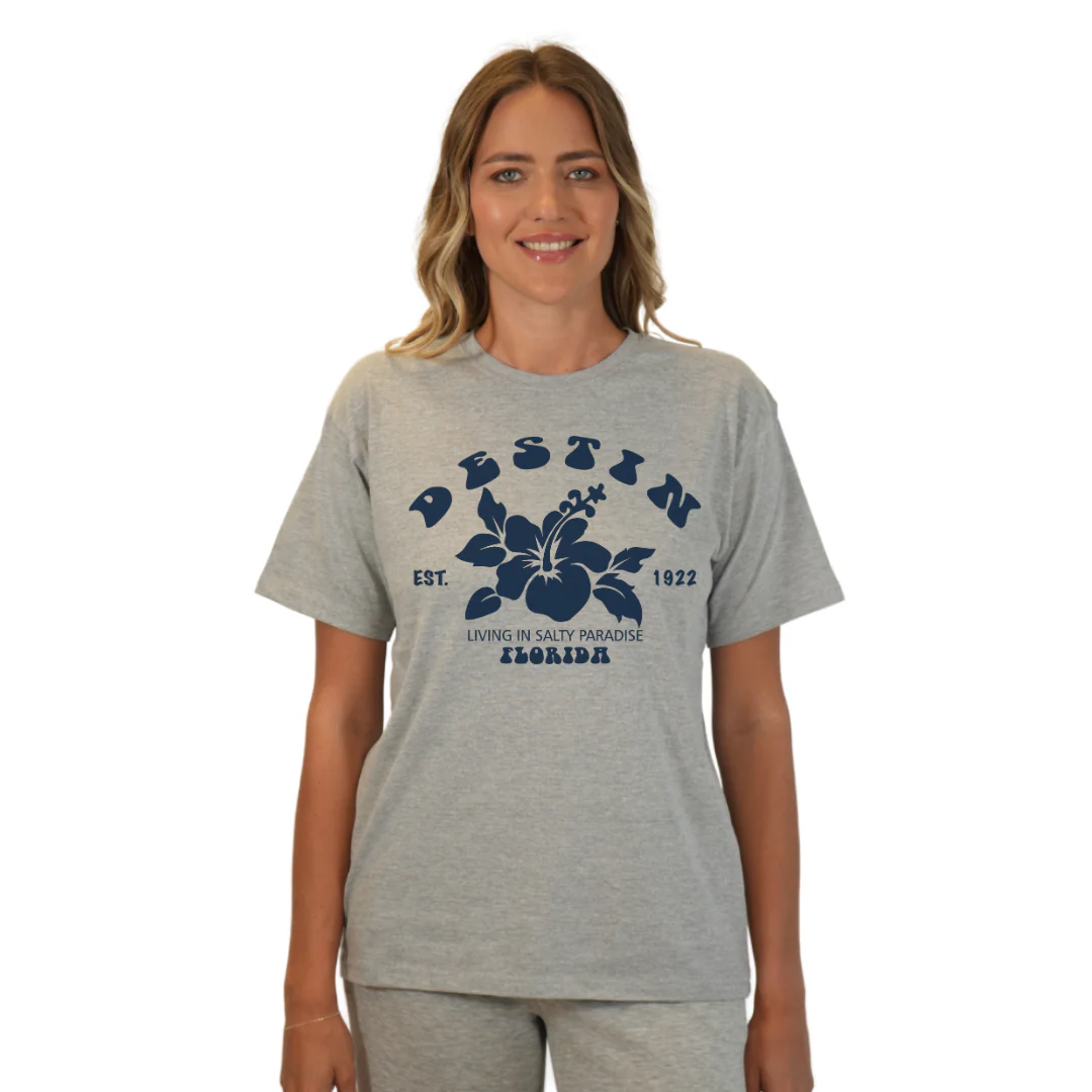 Destin Florida Combed Cotton Women T-Shirt with a Big Front Hibiscus Flower Design Style CC1000 - Image 7