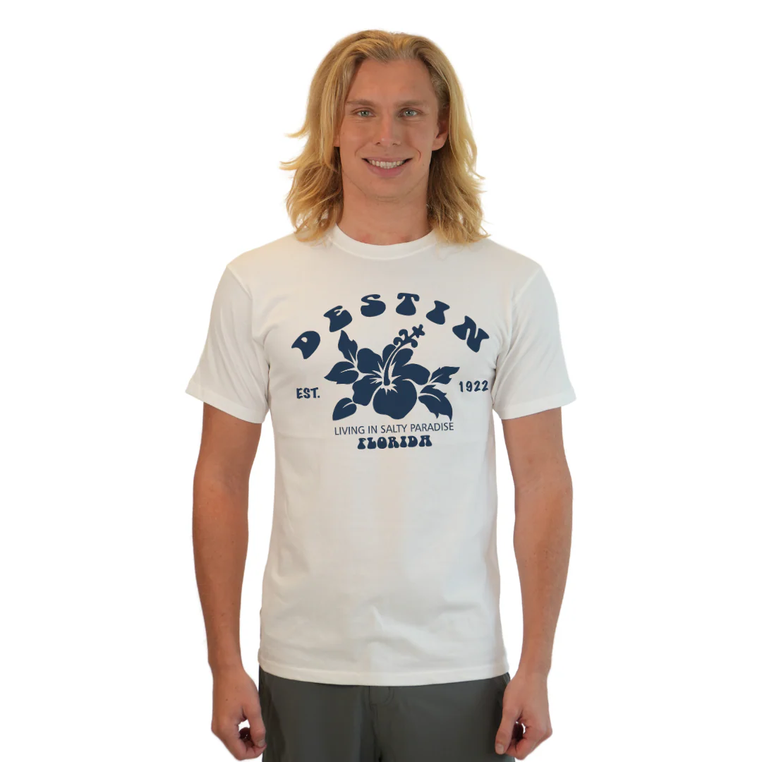 Destin Florida Combed Cotton Men T-Shirt with a Big Front Hibiscus Flower Design Style CC1000 - Image 11