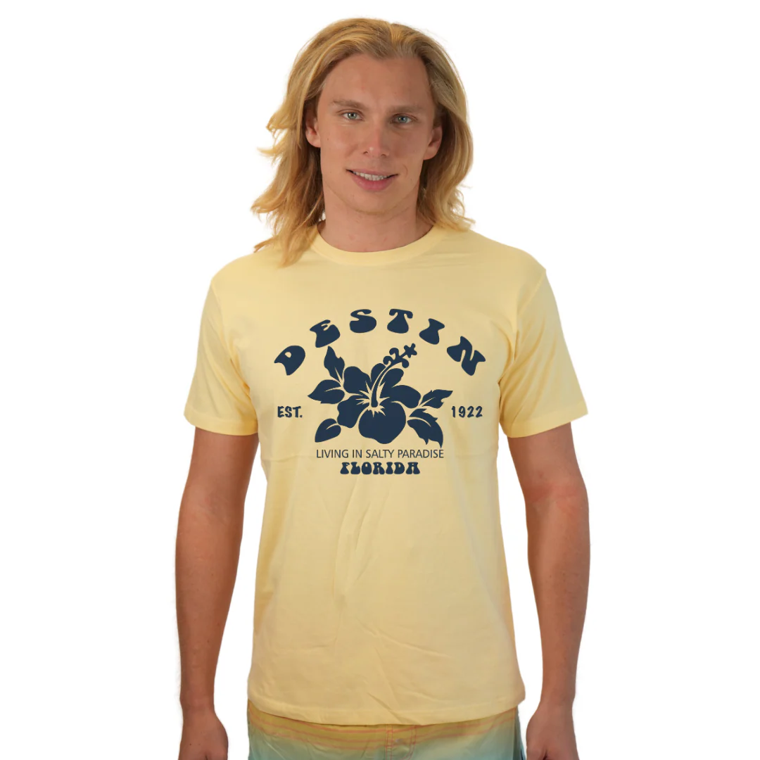 Destin Florida Combed Cotton Men T-Shirt with a Big Front Hibiscus Flower Design Style CC1000 - Image 4