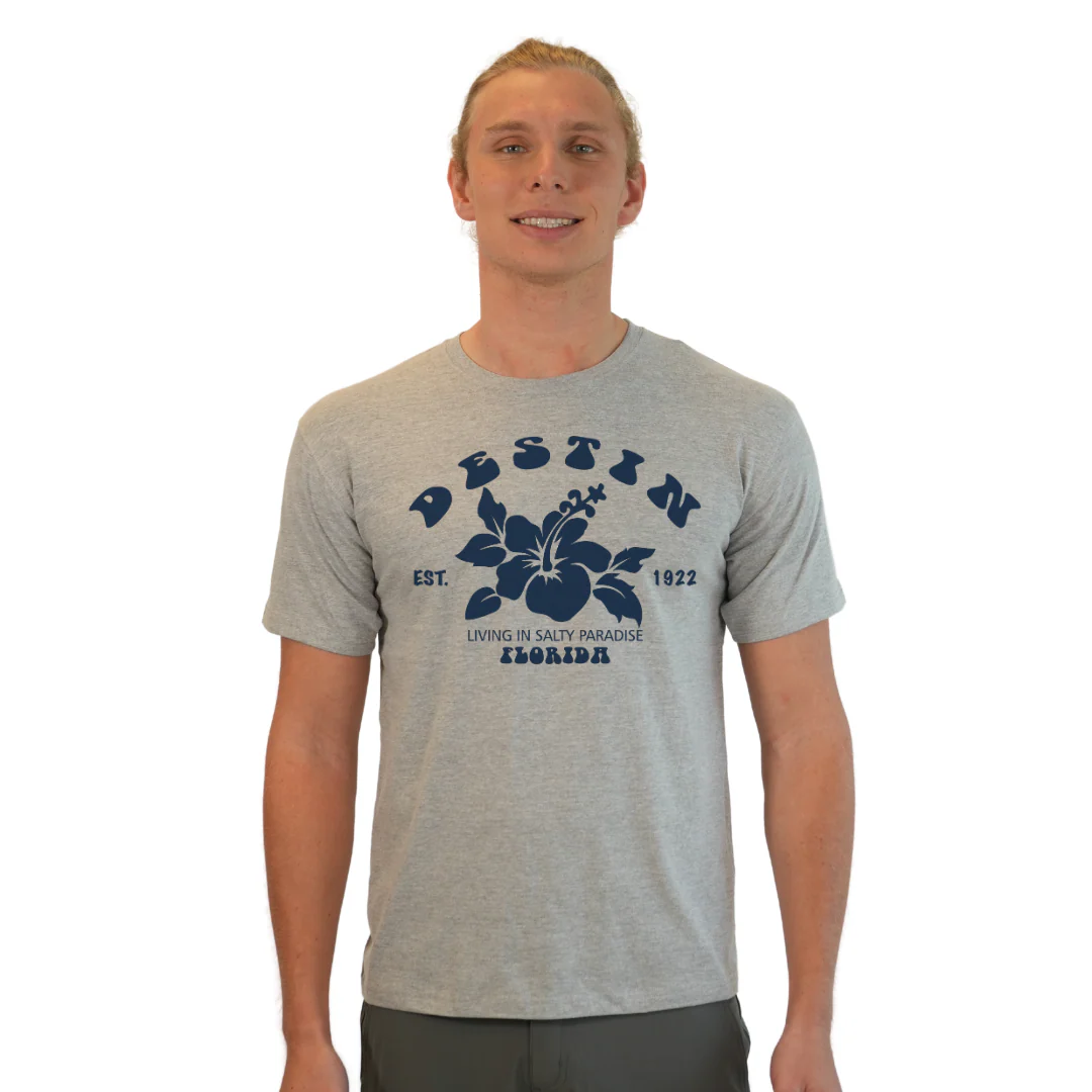 Destin Florida Combed Cotton Men T-Shirt with a Big Front Hibiscus Flower Design Style CC1000 - Image 7