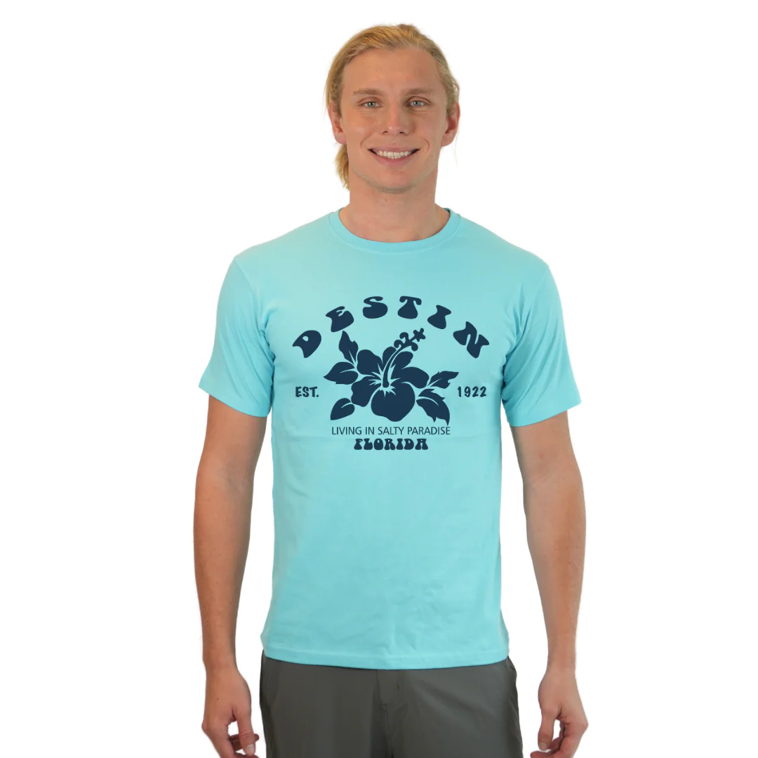 Destin Florida Combed Cotton Men T-Shirt with a Big Front Hibiscus Flower Design Style CC1000 - Image 8