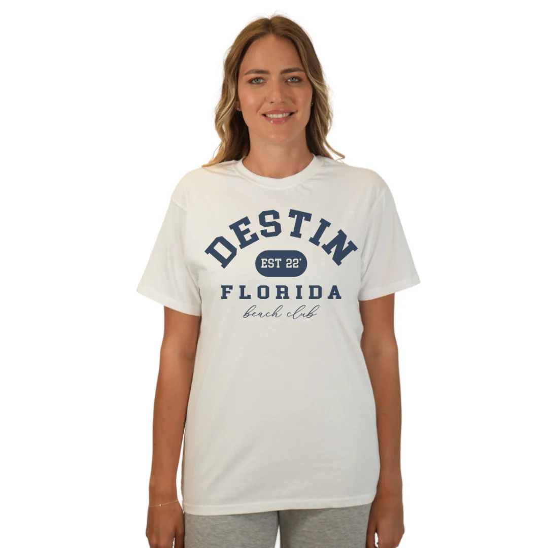 Destin Florida Combed Cotton Women T-Shirt with a Front Est. 22 Beach Club Design Style CC1000 - Image 13