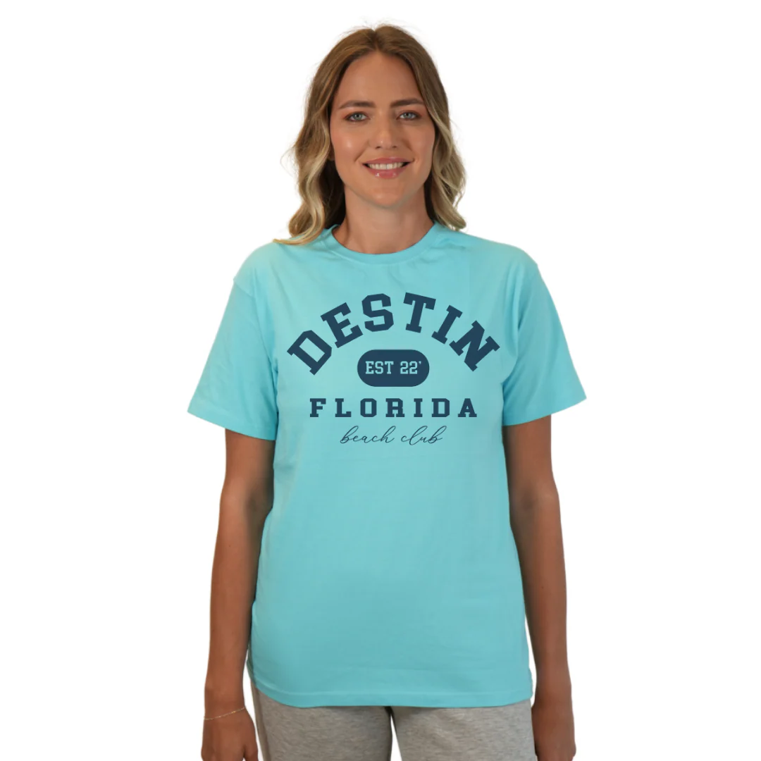 Destin Florida Combed Cotton Women T-Shirt with a Front Est. 22 Beach Club Design Style CC1000 - Image 3