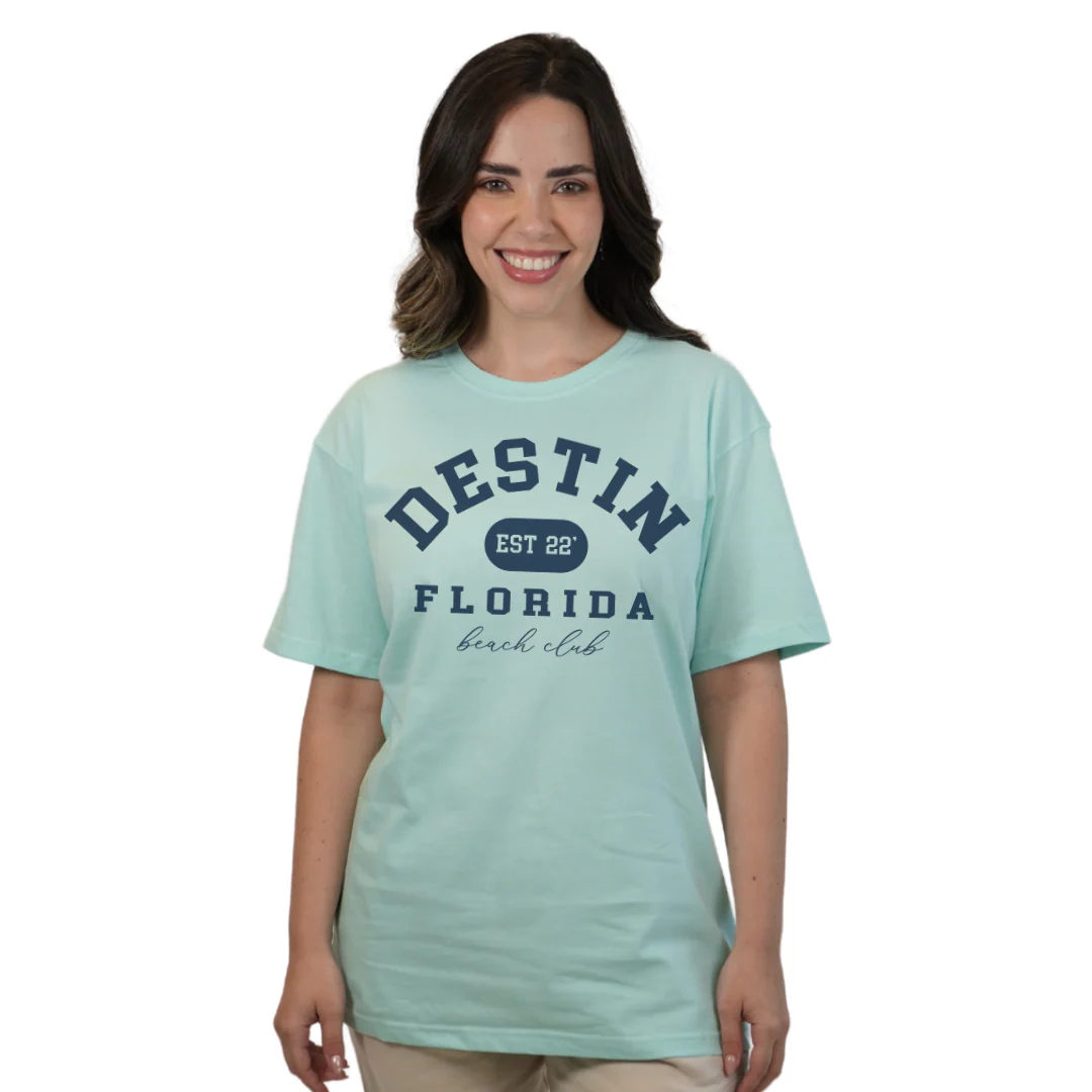 Destin Florida Combed Cotton Women T-Shirt with a Front Est. 22 Beach Club Design Style CC1000 - Image 4
