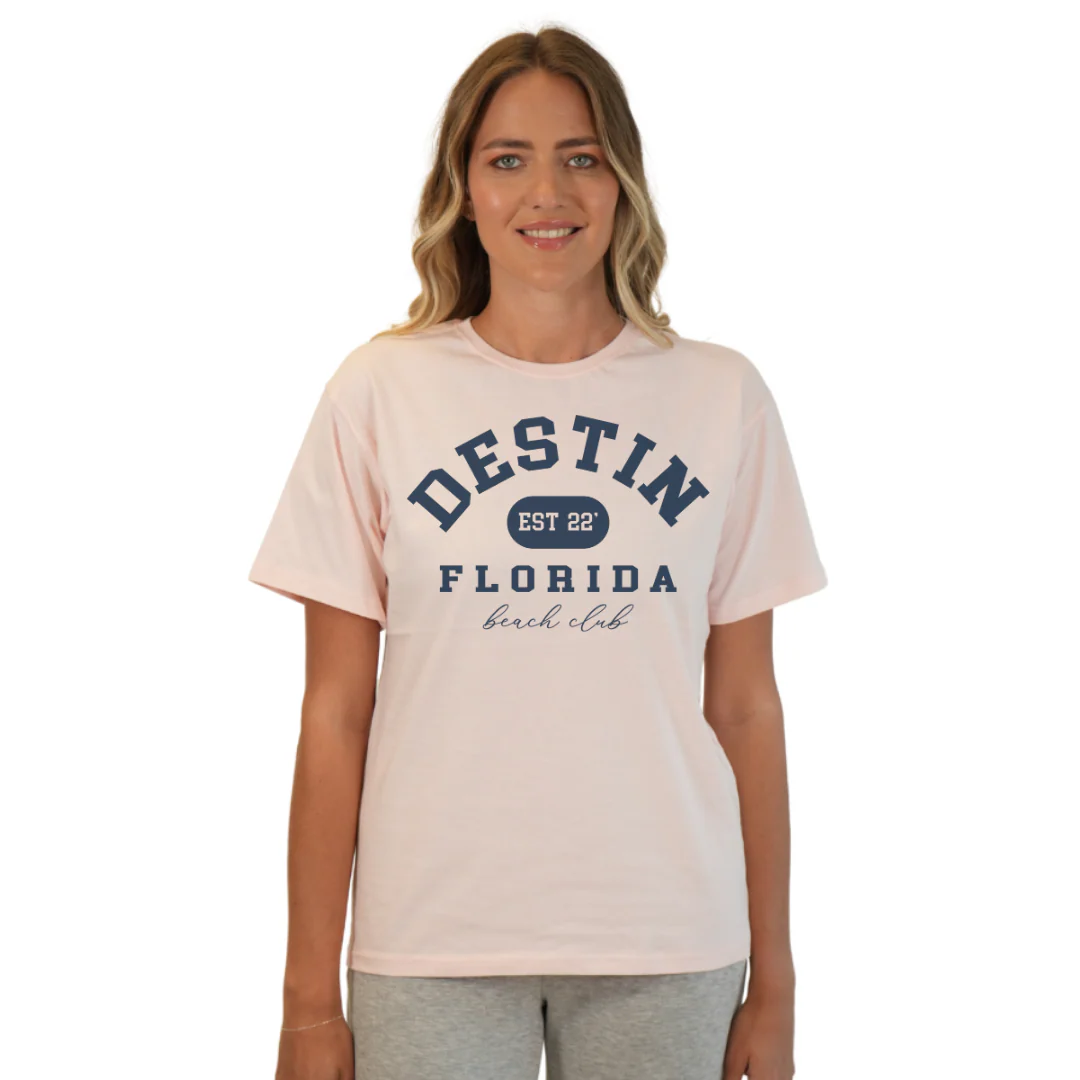 Destin Florida Combed Cotton Women T-Shirt with a Front Est. 22 Beach Club Design Style CC1000 - Image 8