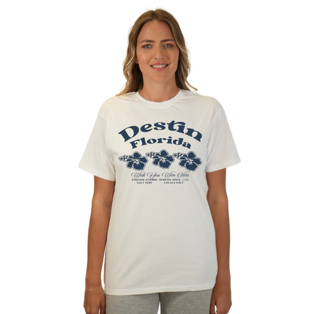 Destin Florida Combed Cotton Women T-Shirt with a Front 3 Hibiscus Flower Design Style CC1000 - Image 11