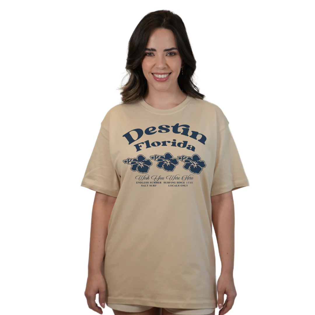 Destin Florida Combed Cotton Women T-Shirt with a Front 3 Hibiscus Flower Design Style CC1000 - Image 6