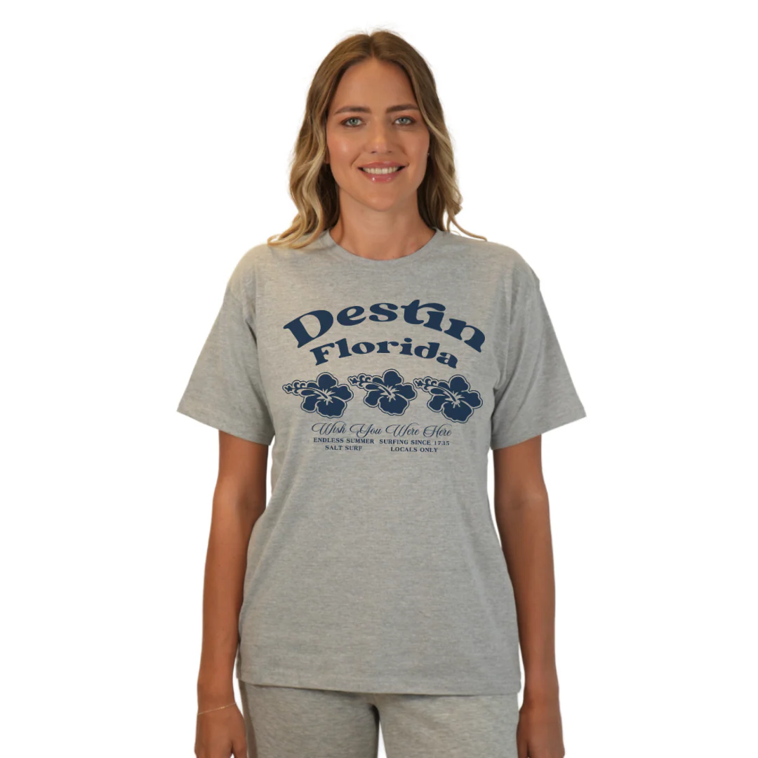 Destin Florida Combed Cotton Women T-Shirt with a Front 3 Hibiscus Flower Design Style CC1000 - Image 7