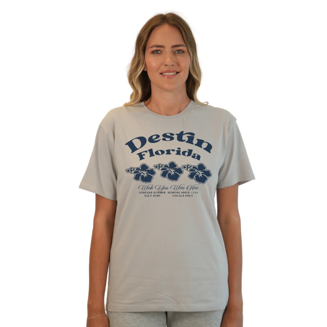 Destin Florida Combed Cotton Women T-Shirt with a Front 3 Hibiscus Flower Design Style CC1000 - Image 9