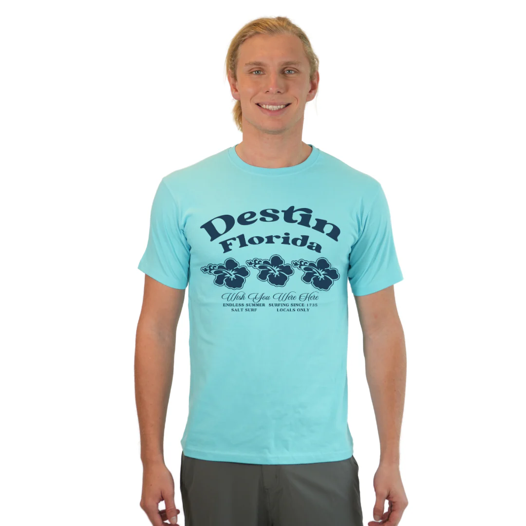 Destin Florida Combed Cotton Men T-Shirt with a Front 3 Hibiscus Flower Design Style CC1000 - Image 10
