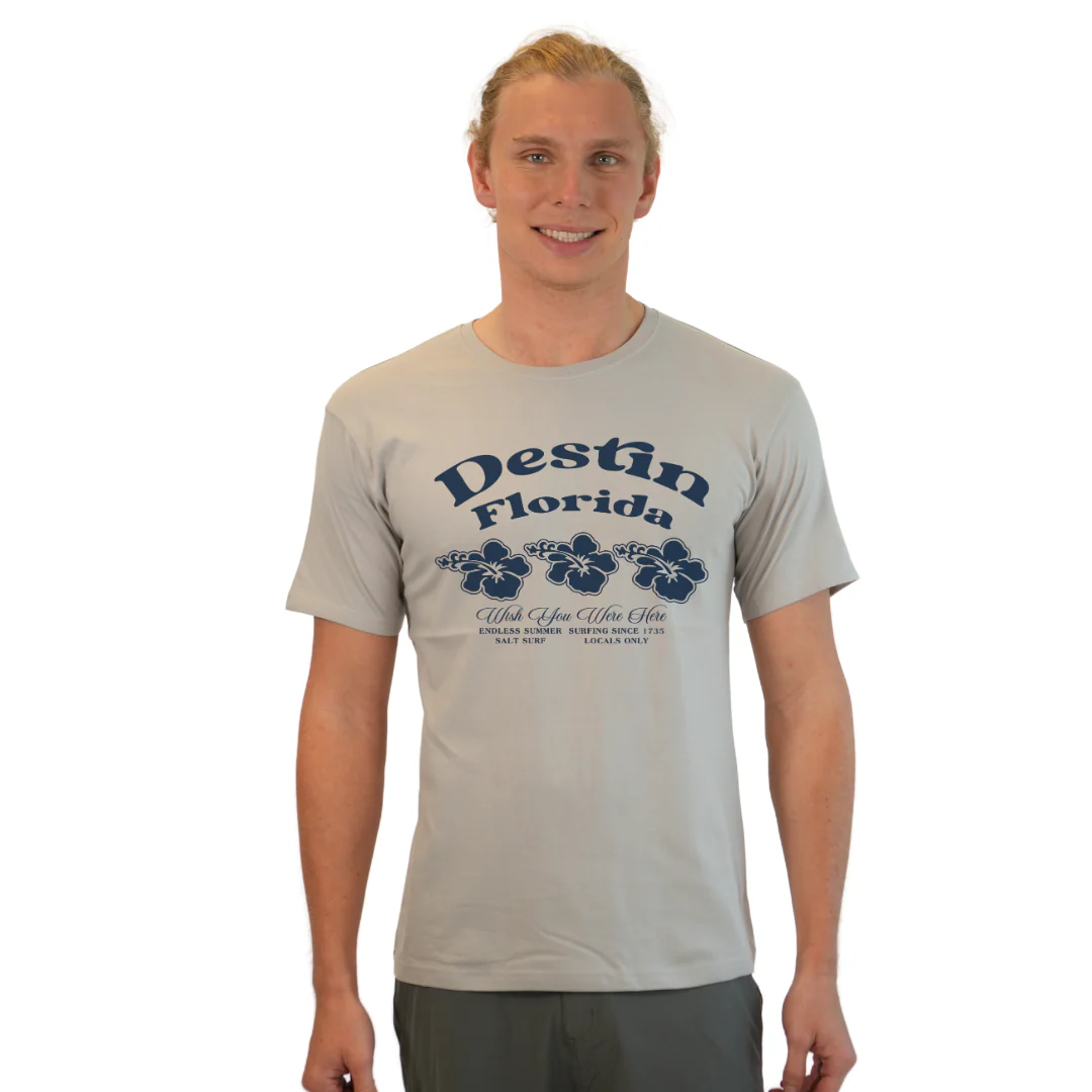 Destin Florida Combed Cotton Men T-Shirt with a Front 3 Hibiscus Flower Design Style CC1000 - Image 11