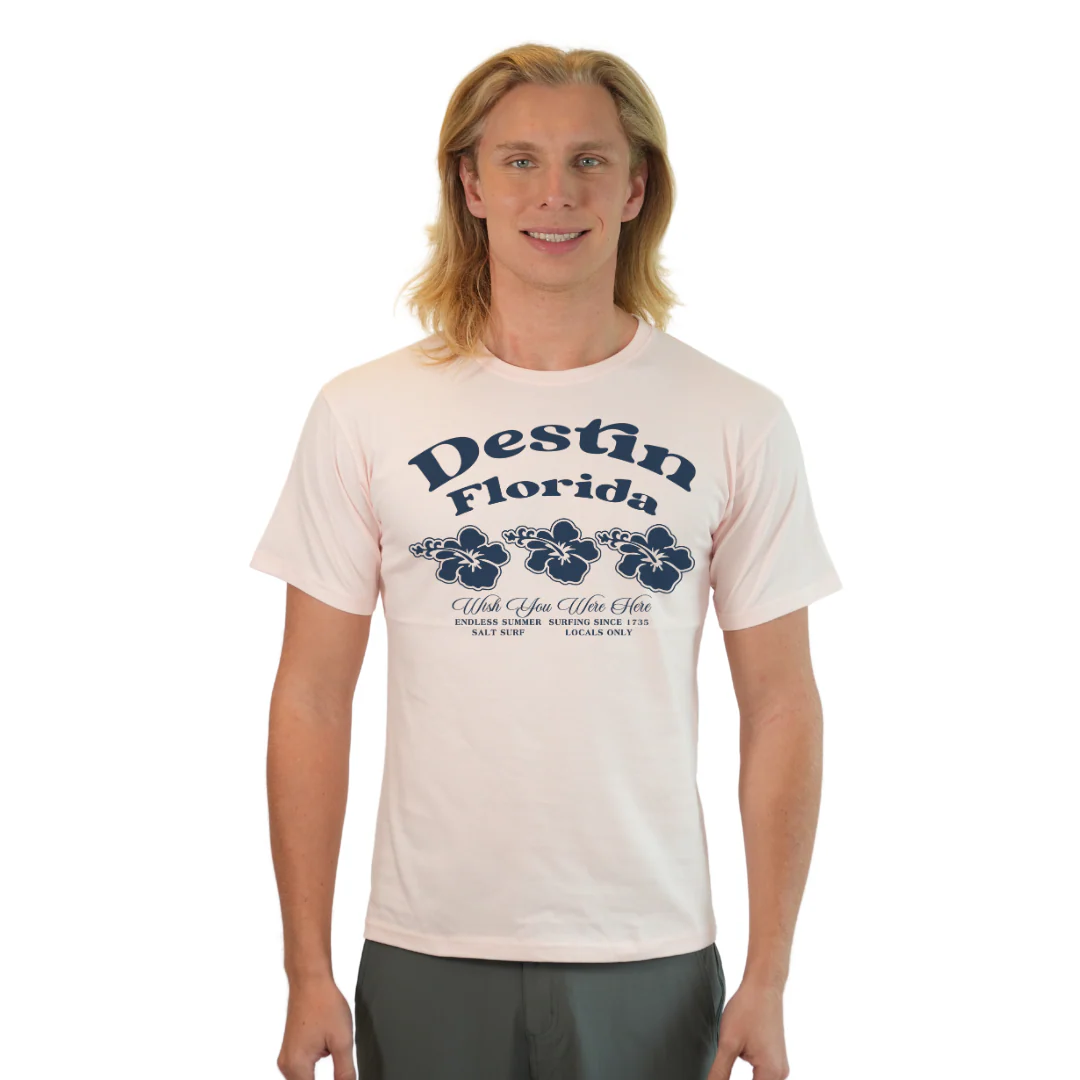 Destin Florida Combed Cotton Men T-Shirt with a Front 3 Hibiscus Flower Design Style CC1000 - Image 3