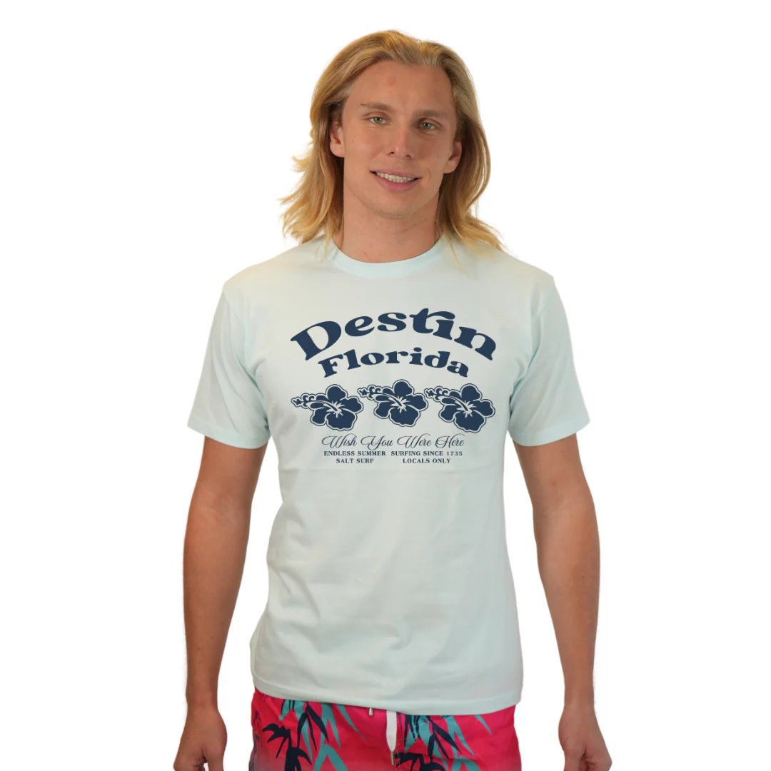 Destin Florida Combed Cotton Men T-Shirt with a Front 3 Hibiscus Flower Design Style CC1000 - Image 4