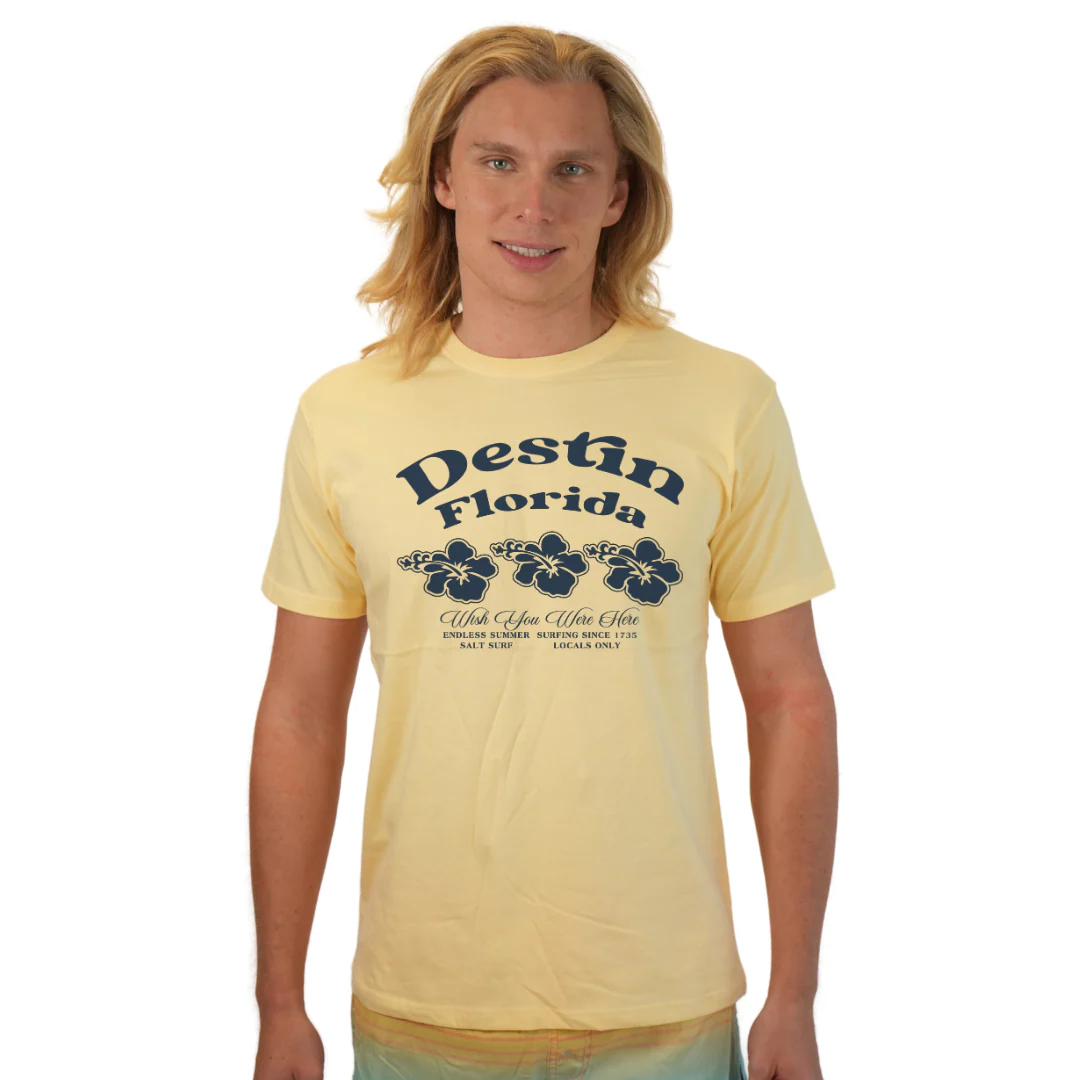 Destin Florida Combed Cotton Men T-Shirt with a Front 3 Hibiscus Flower Design Style CC1000 - Image 5