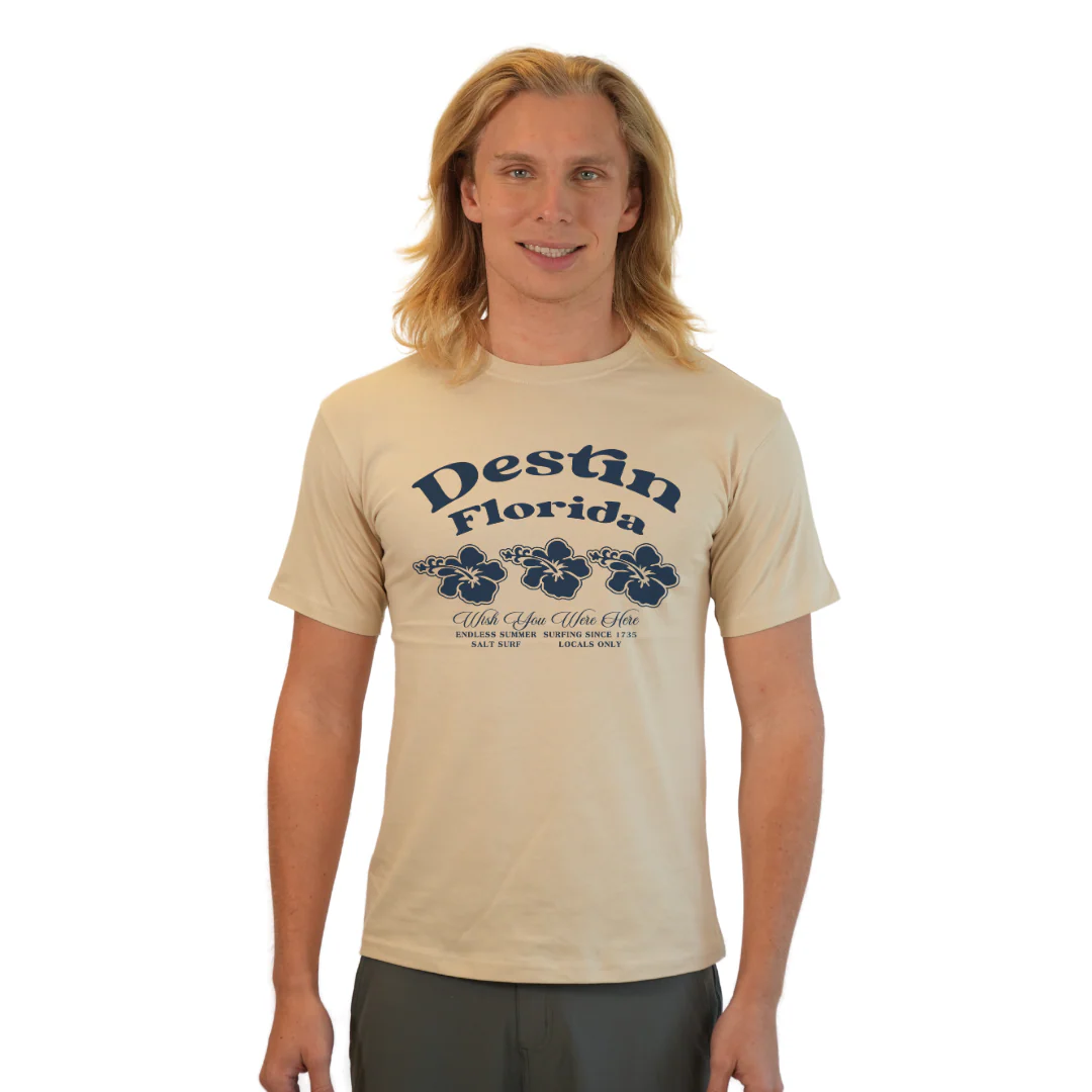 Destin Florida Combed Cotton Men T-Shirt with a Front 3 Hibiscus Flower Design Style CC1000 - Image 7