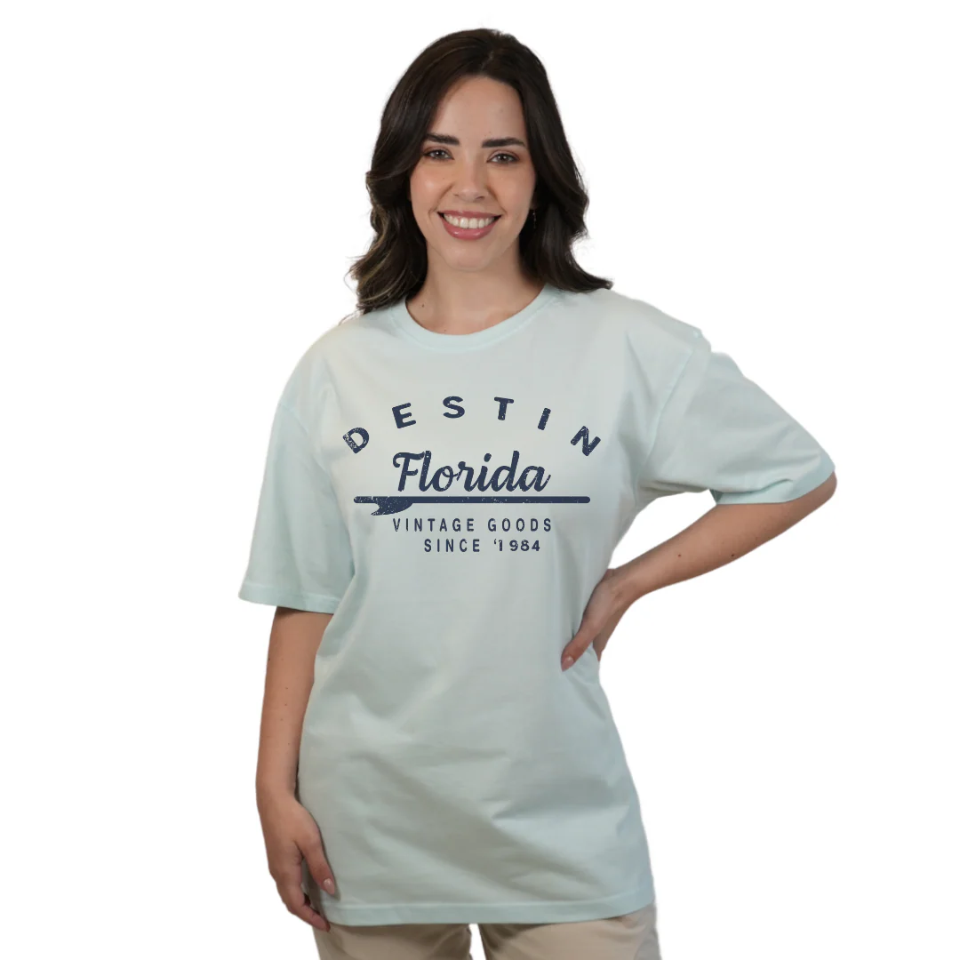 Destin Florida Combed Cotton Women T-Shirt with a Front Arrow Vintage Goods Since 1984 Design Style CC1000 - Image 5