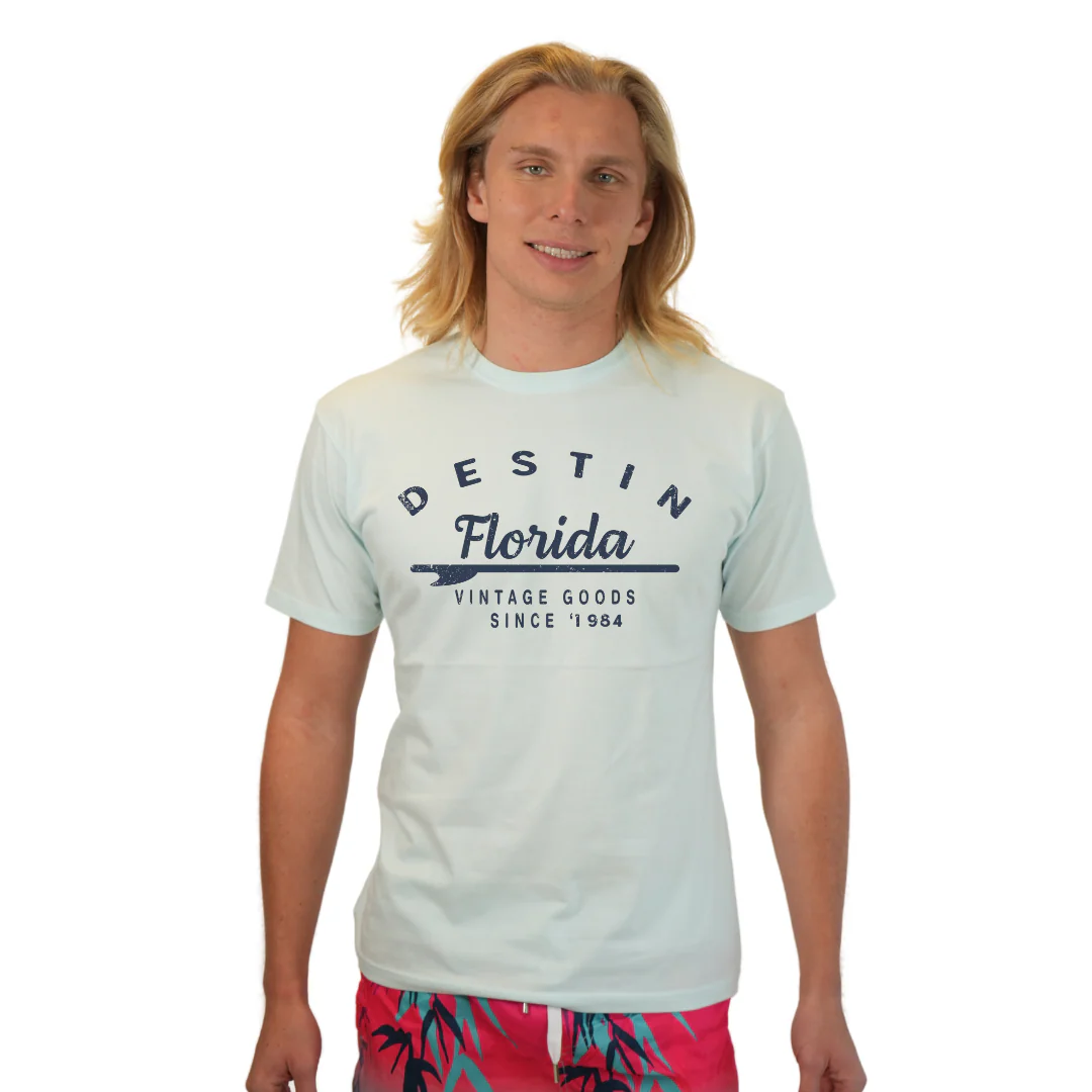 Destin Florida Combed Cotton Men T-Shirt with a Front Arrow Vintage Goods Since 1984 Design Style CC1000 - Image 4