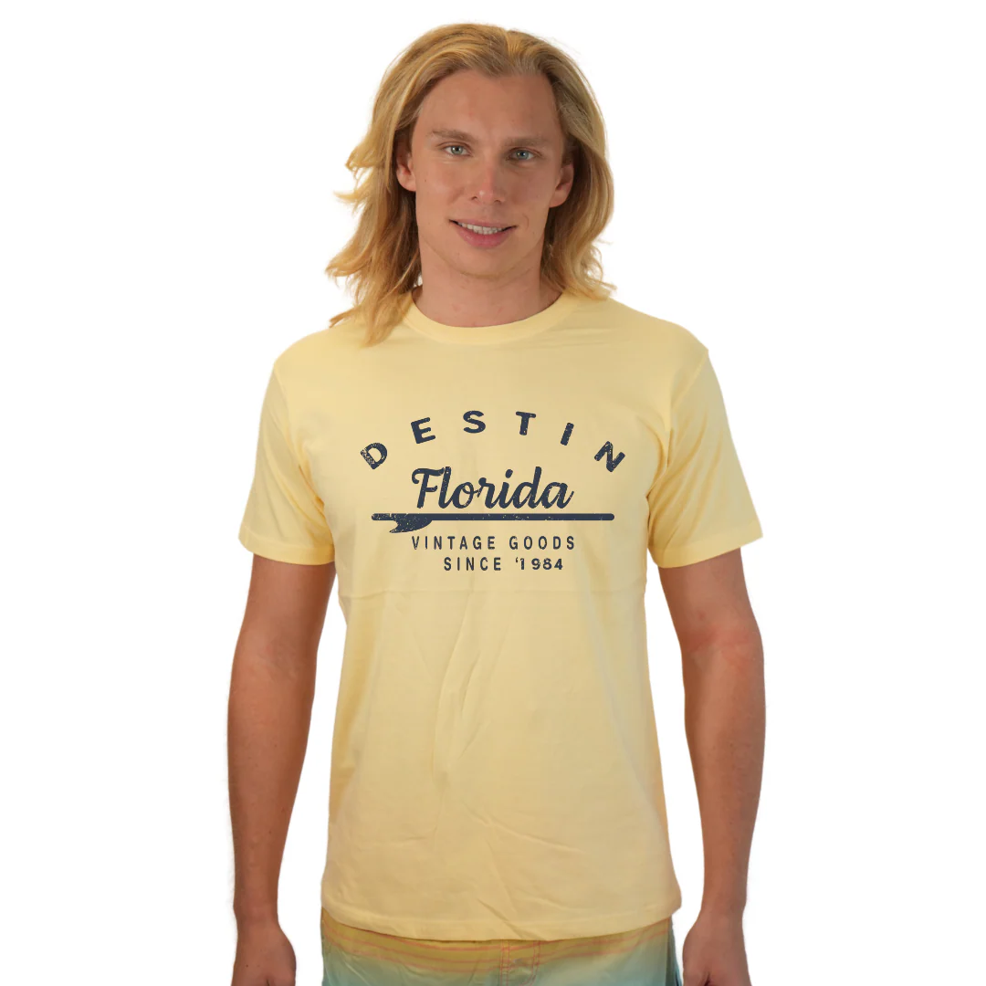 Destin Florida Combed Cotton Men T-Shirt with a Front Arrow Vintage Goods Since 1984 Design Style CC1000 - Image 5