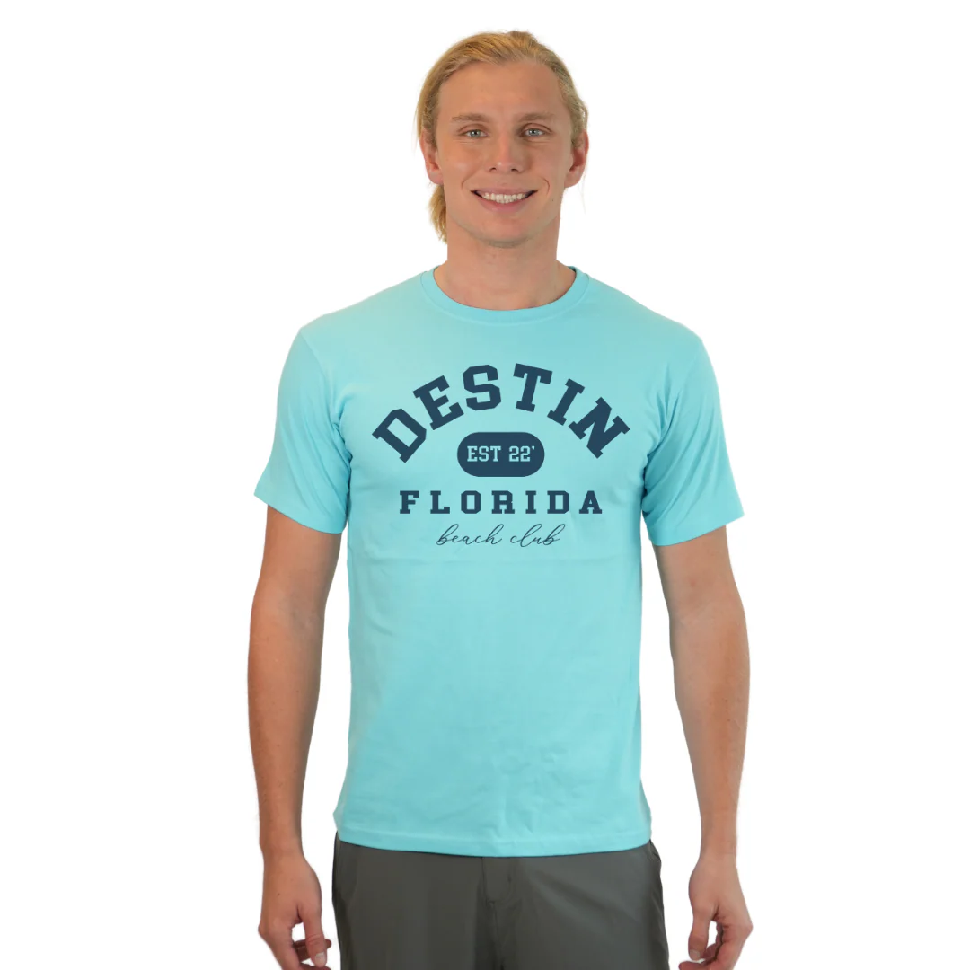 Destin Florida Combed Cotton Men T-Shirt with a Front Est. 22 Beach Club Design Style CC1000 - Image 8