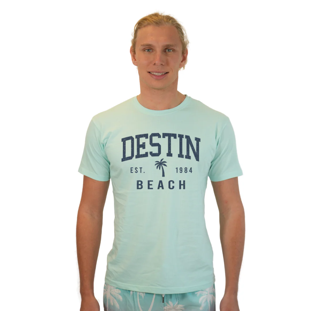 Destin Florida Combed Cotton Men T-Shirt with a Front Palm Tree Design Est. 1984 Style CC1000 - Image 2