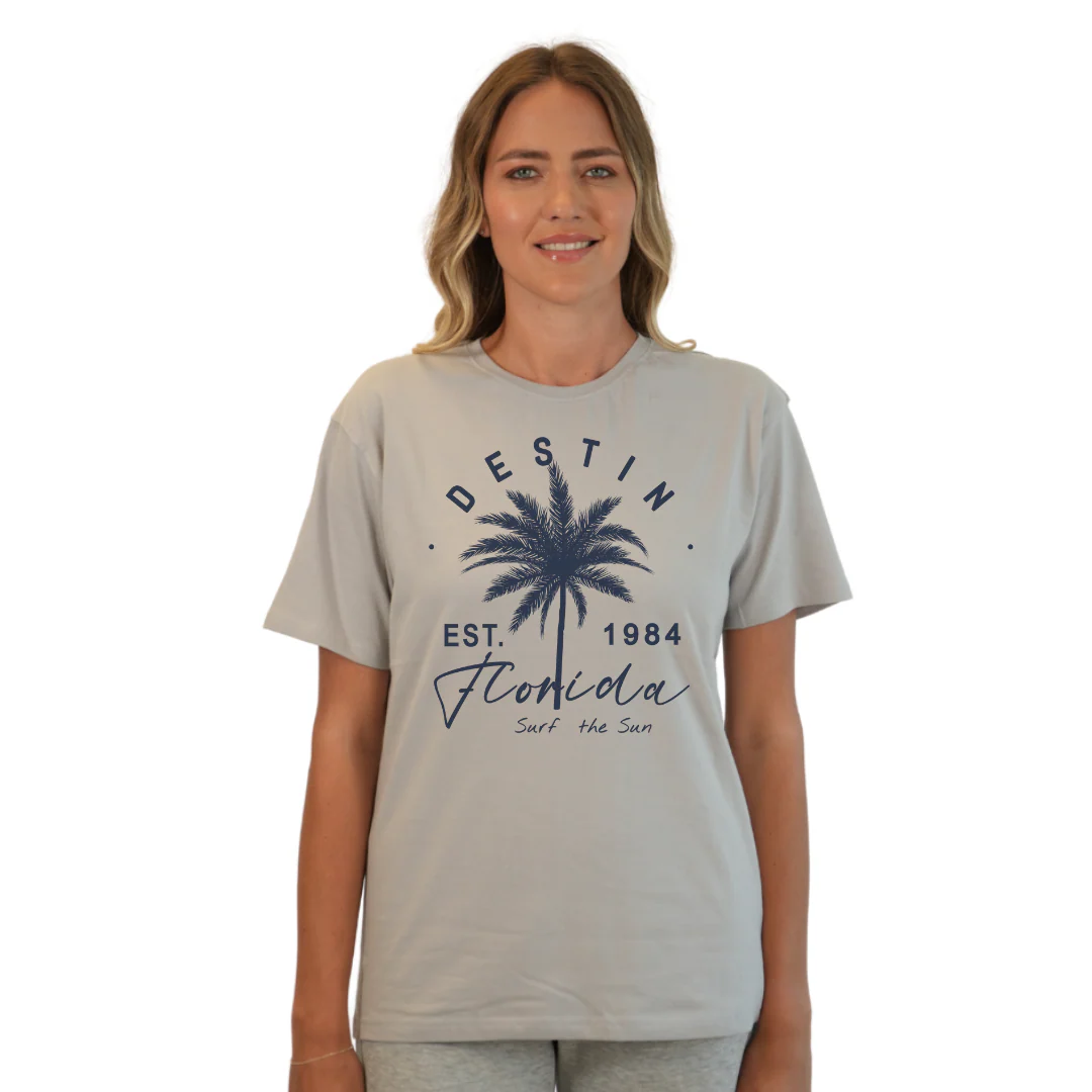 Destin Florida Combed Cotton Women T-Shirt with a Front Palm Tree Est. 1984 Design Style CC1000 - Image 10