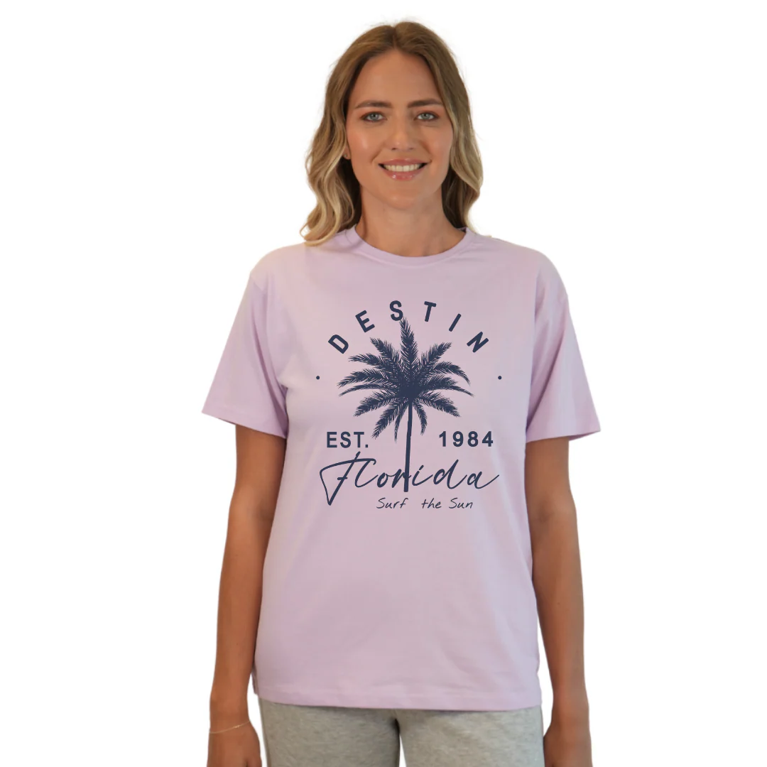 Destin Florida Combed Cotton Women T-Shirt with a Front Palm Tree Est. 1984 Design Style CC1000 - Image 11