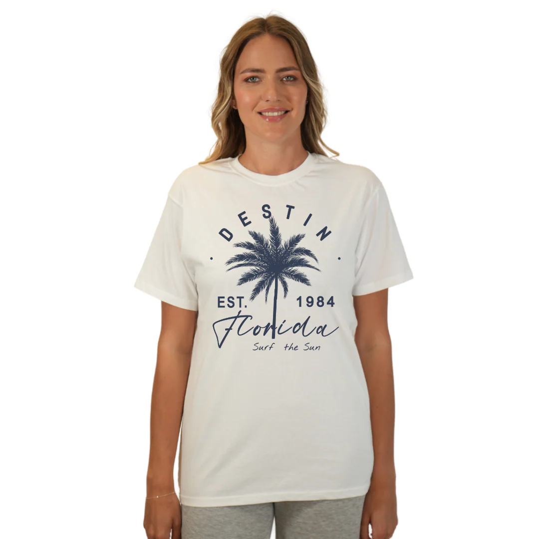 Destin Florida Combed Cotton Women T-Shirt with a Front Palm Tree Est. 1984 Design Style CC1000 - Image 12
