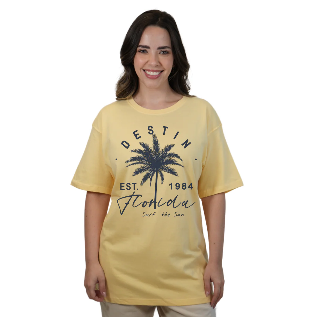 Destin Florida Combed Cotton Women T-Shirt with a Front Palm Tree Est. 1984 Design Style CC1000 - Image 2