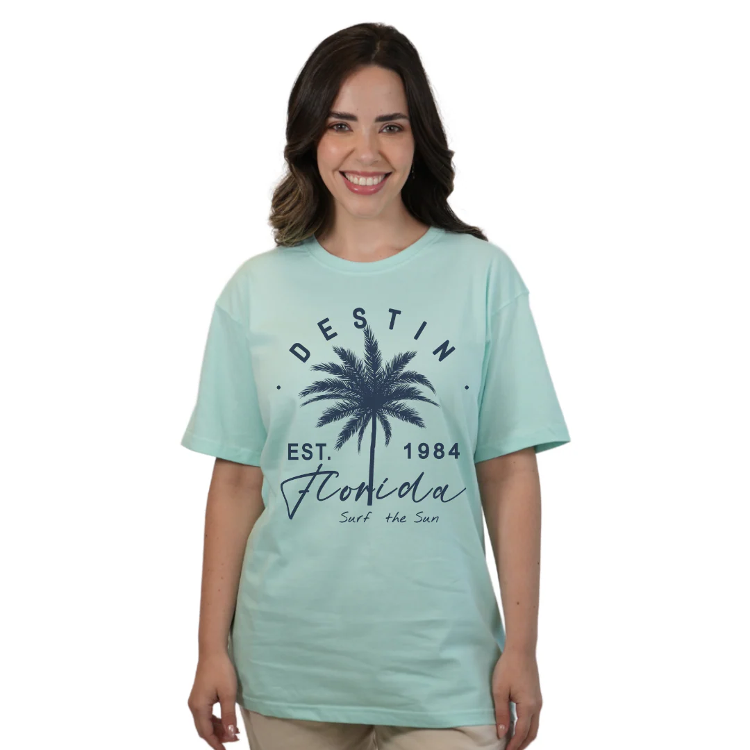 Destin Florida Combed Cotton Women T-Shirt with a Front Palm Tree Est. 1984 Design Style CC1000 - Image 3