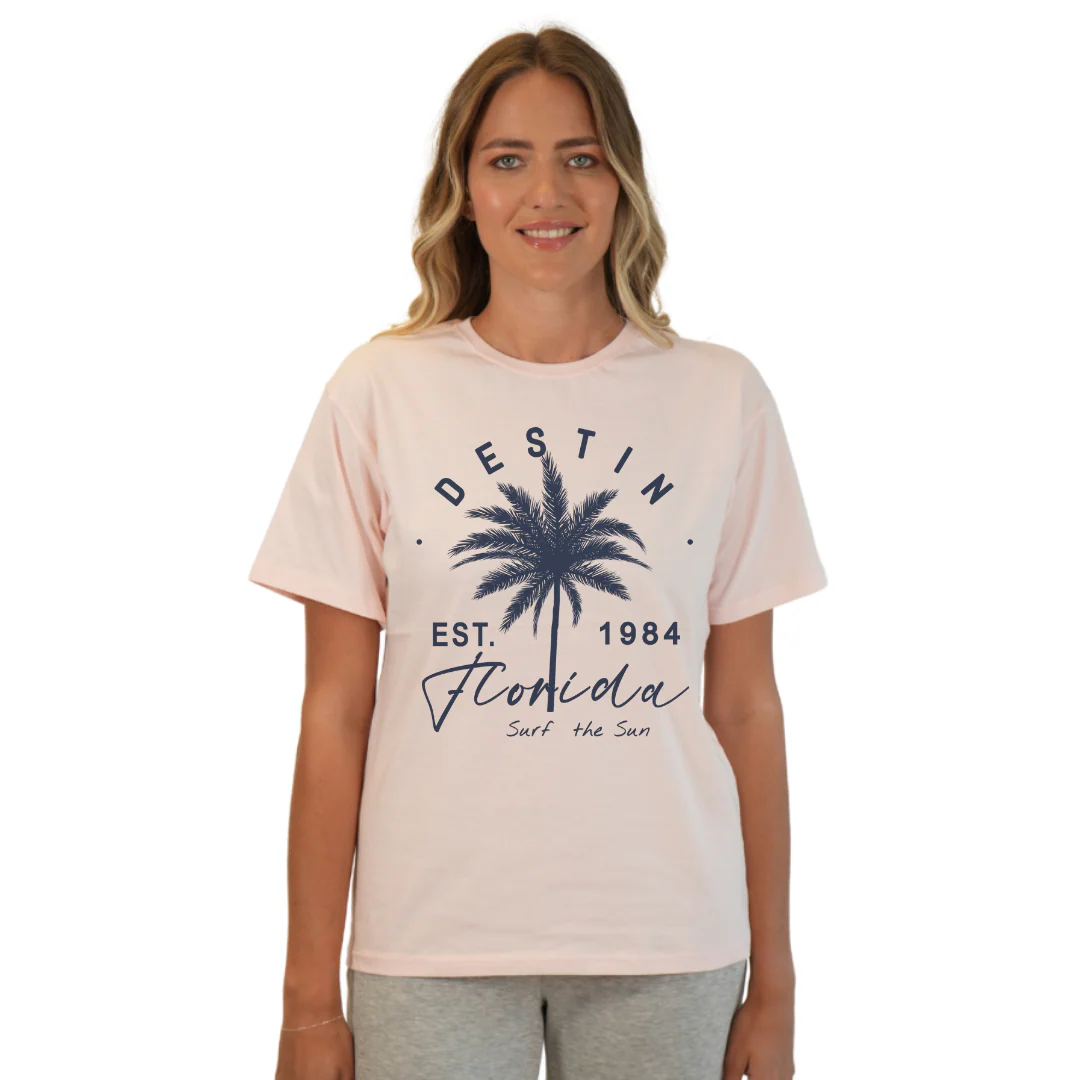Destin Florida Combed Cotton Women T-Shirt with a Front Palm Tree Est. 1984 Design Style CC1000 - Image 4