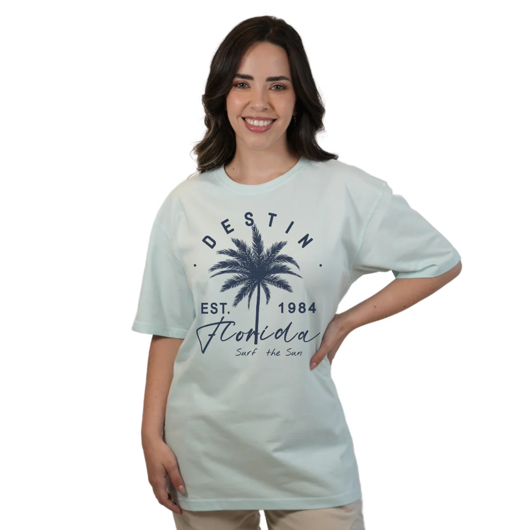Destin Florida Combed Cotton Women T-Shirt with a Front Palm Tree Est. 1984 Design Style CC1000 - Image 5