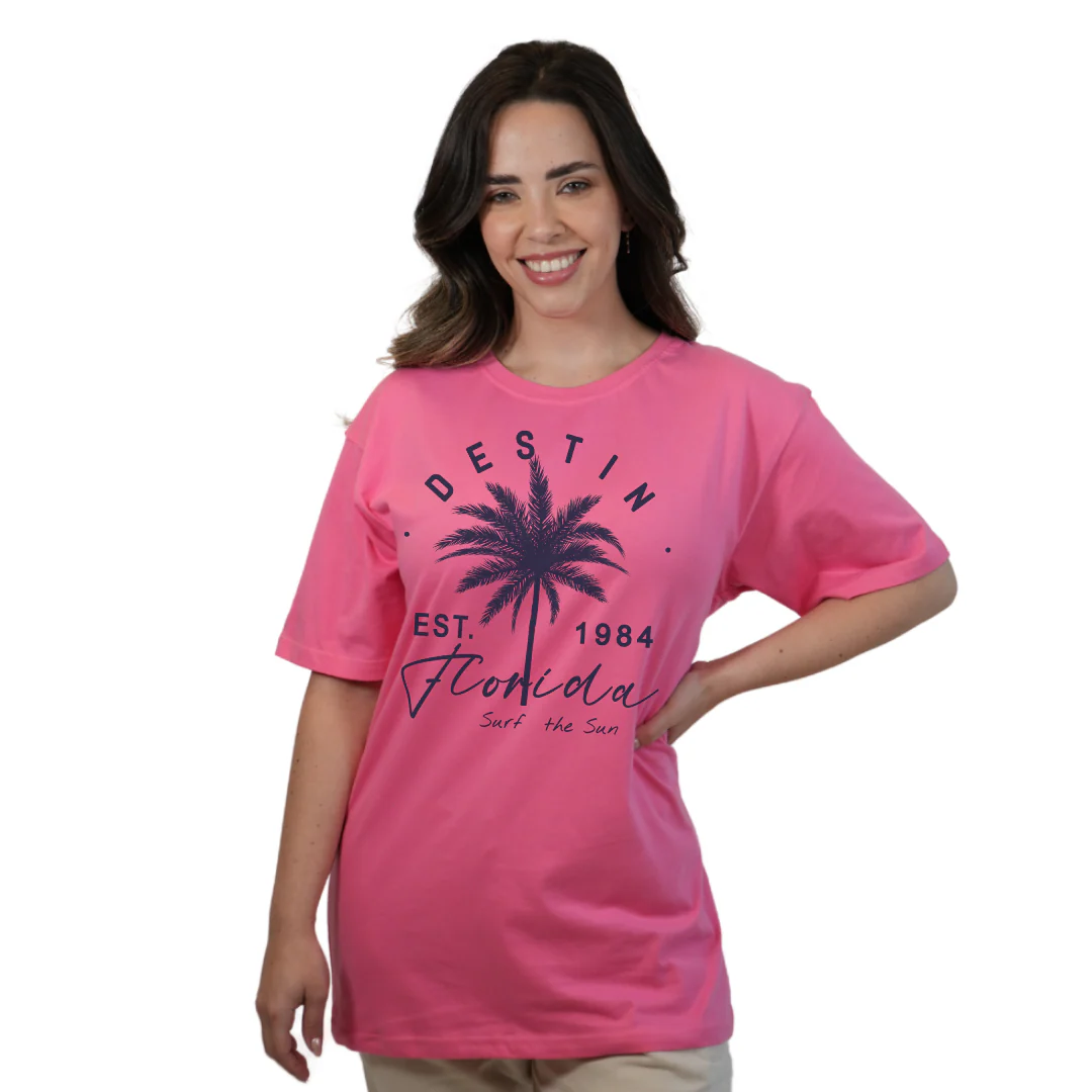 Destin Florida Combed Cotton Women T-Shirt with a Front Palm Tree Est. 1984 Design Style CC1000 - Image 6