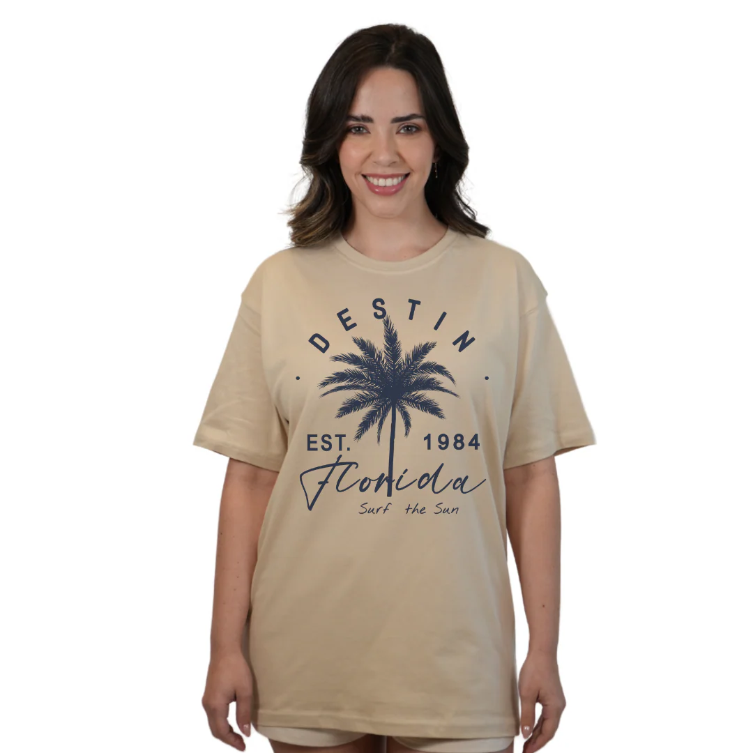 Destin Florida Combed Cotton Women T-Shirt with a Front Palm Tree Est. 1984 Design Style CC1000 - Image 7
