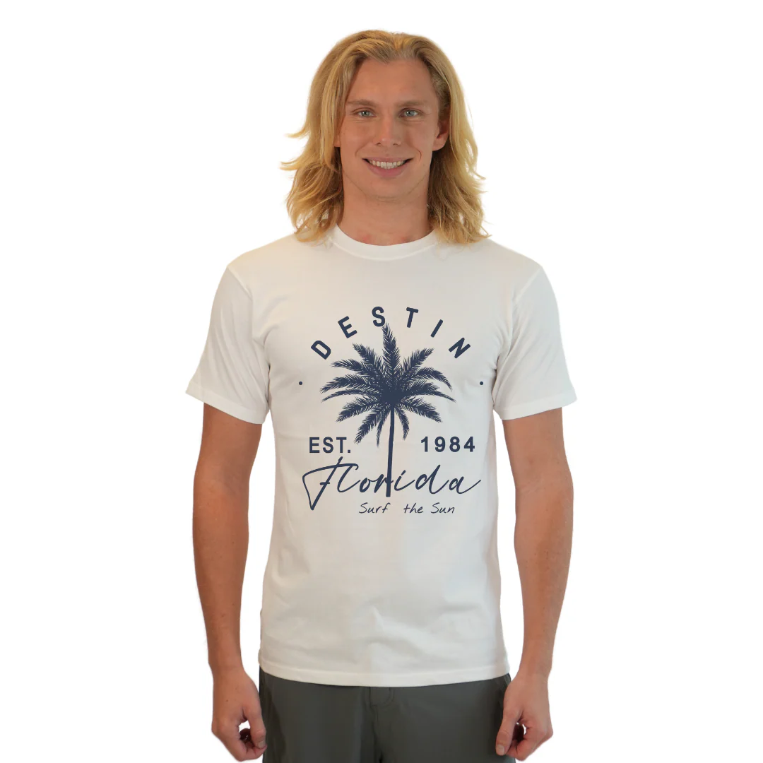 Destin Florida Combed Cotton Men T-Shirt with a Front Palm Tree Est. 1984 Design Style CC1000 - Image 10