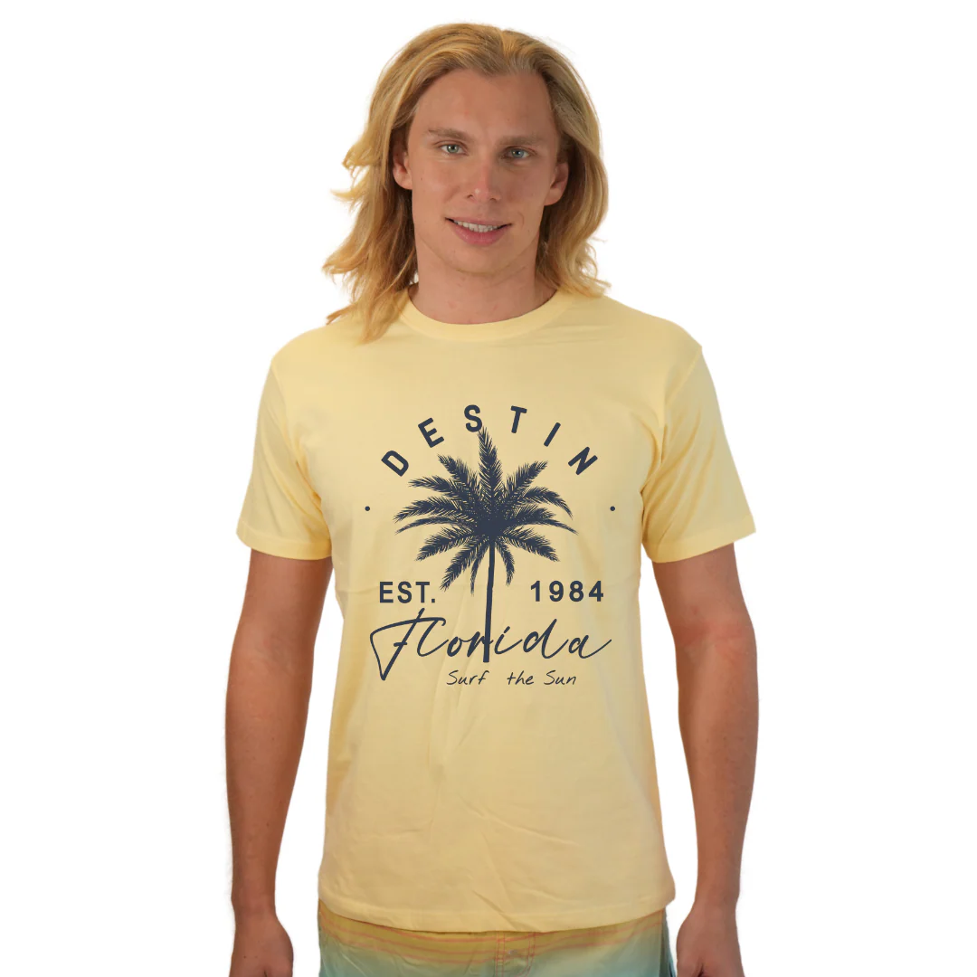 Destin Florida Combed Cotton Men T-Shirt with a Front Palm Tree Est. 1984 Design Style CC1000 - Image 2