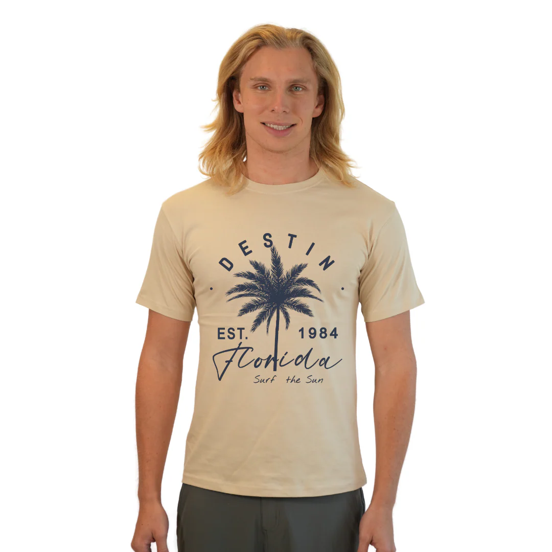Destin Florida Combed Cotton Men T-Shirt with a Front Palm Tree Est. 1984 Design Style CC1000 - Image 4