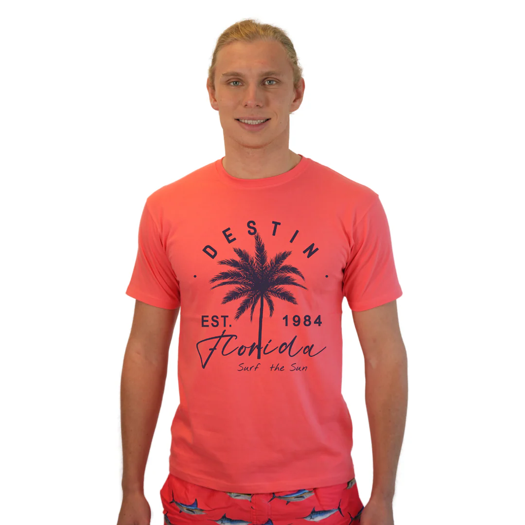Destin Florida Combed Cotton Men T-Shirt with a Front Palm Tree Est. 1984 Design Style CC1000 - Image 5
