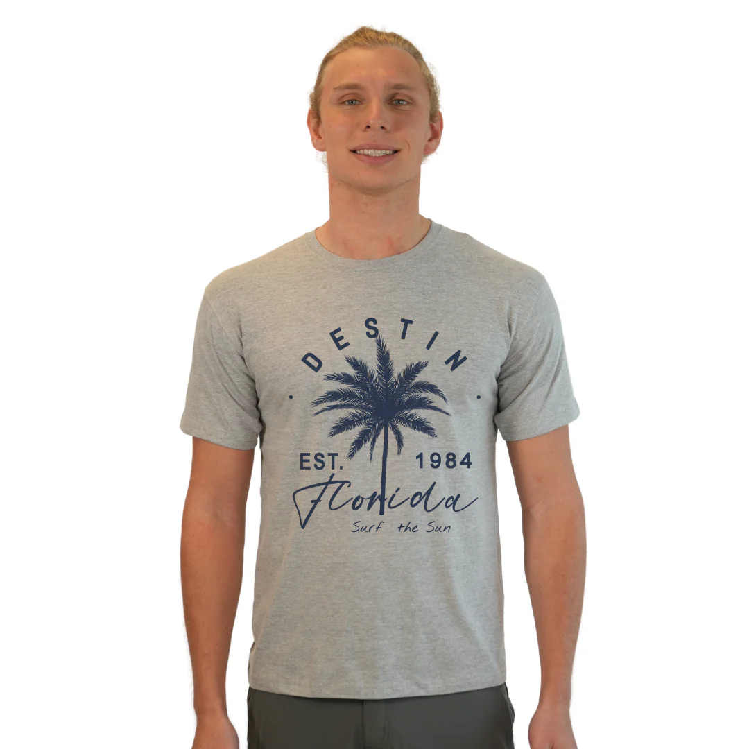 Destin Florida Combed Cotton Men T-Shirt with a Front Palm Tree Est. 1984 Design Style CC1000 - Image 6