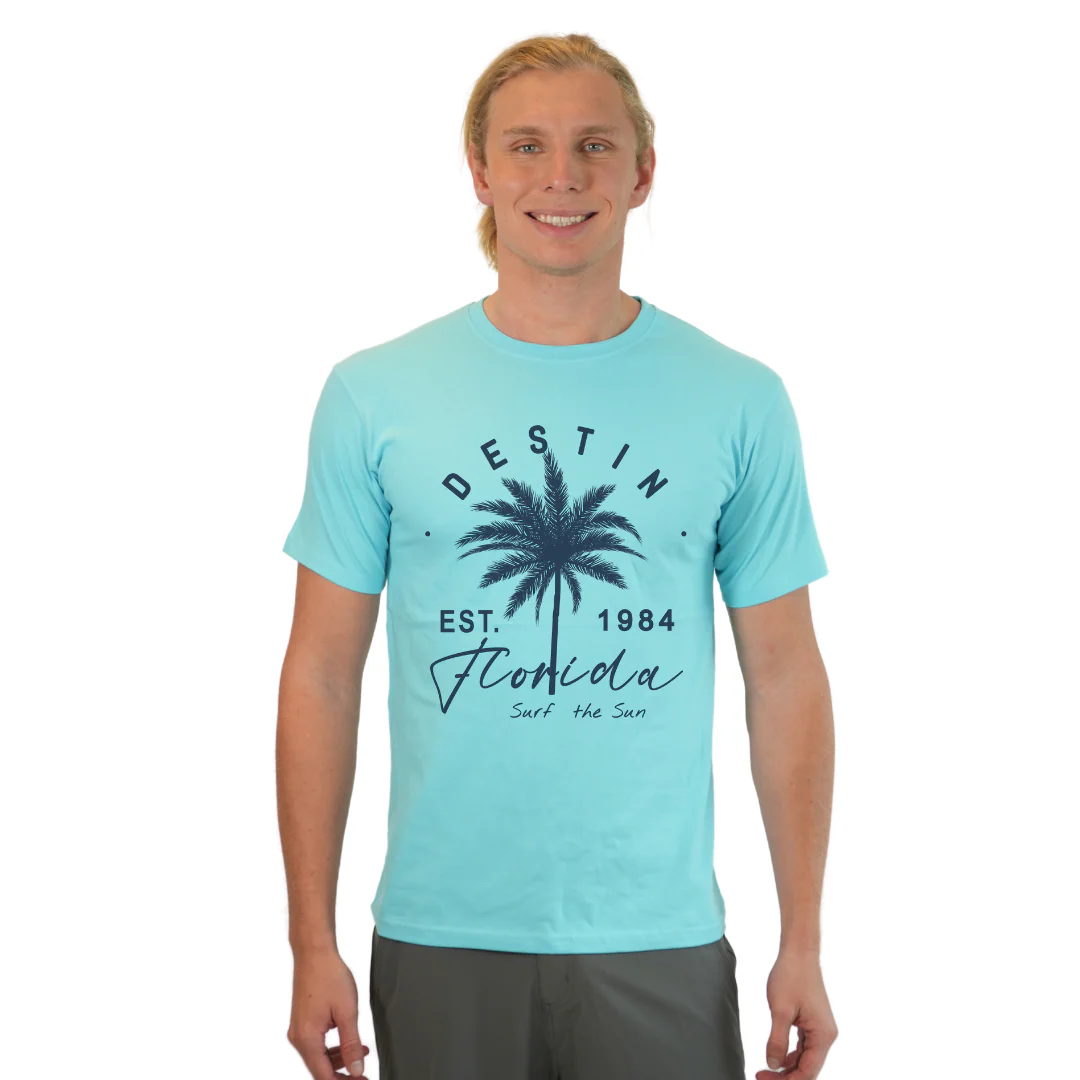 Destin Florida Combed Cotton Men T-Shirt with a Front Palm Tree Est. 1984 Design Style CC1000 - Image 7
