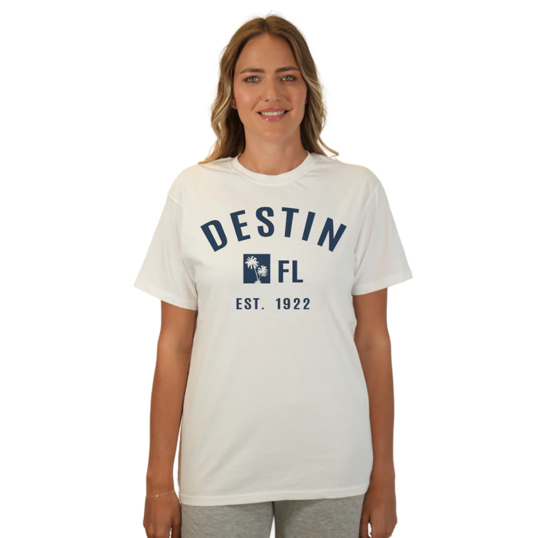 Destin Florida Combed Cotton Women T-Shirt with a Front Palm Trees FL Est. 1922 Design Style CC1000 - Image 11