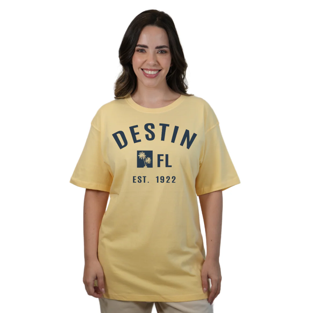 Destin Florida Combed Cotton Women T-Shirt with a Front Palm Trees FL Est. 1922 Design Style CC1000 - Image 3