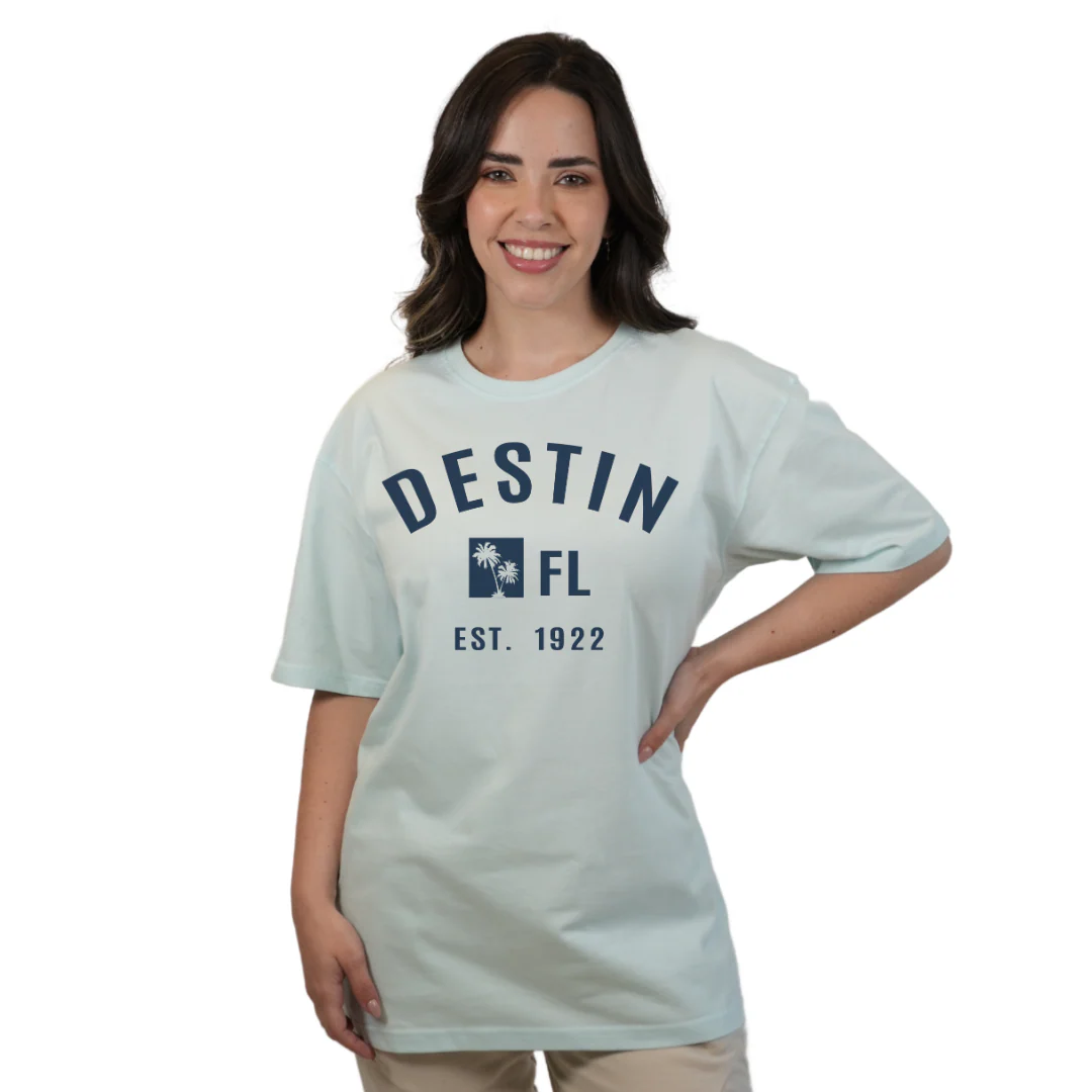 Destin Florida Combed Cotton Women T-Shirt with a Front Palm Trees FL Est. 1922 Design Style CC1000 - Image 4