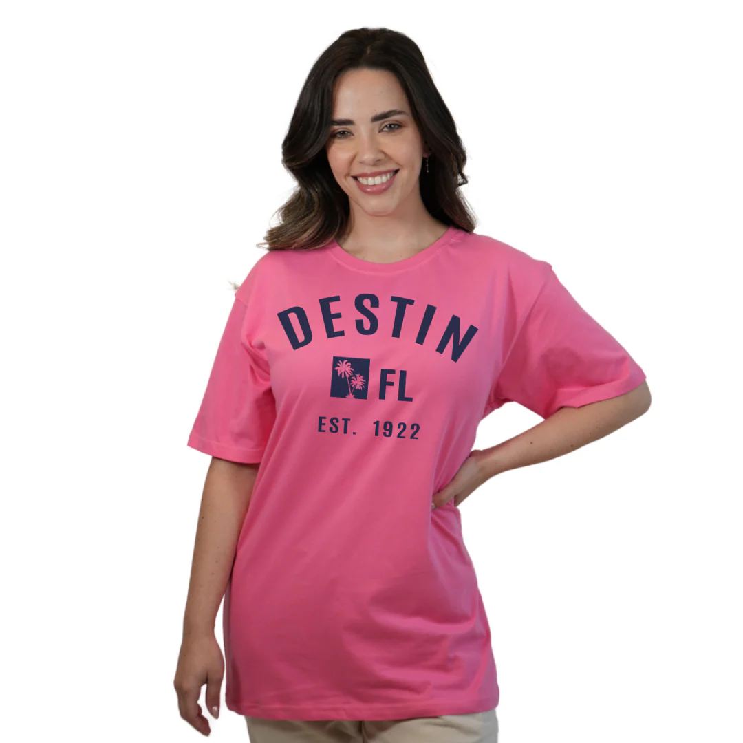 Destin Florida Combed Cotton Women T-Shirt with a Front Palm Trees FL Est. 1922 Design Style CC1000 - Image 5