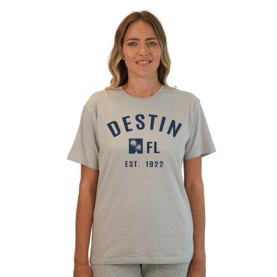 Destin Florida Combed Cotton Women T-Shirt with a Front Palm Trees FL Est. 1922 Design Style CC1000 - Image 9